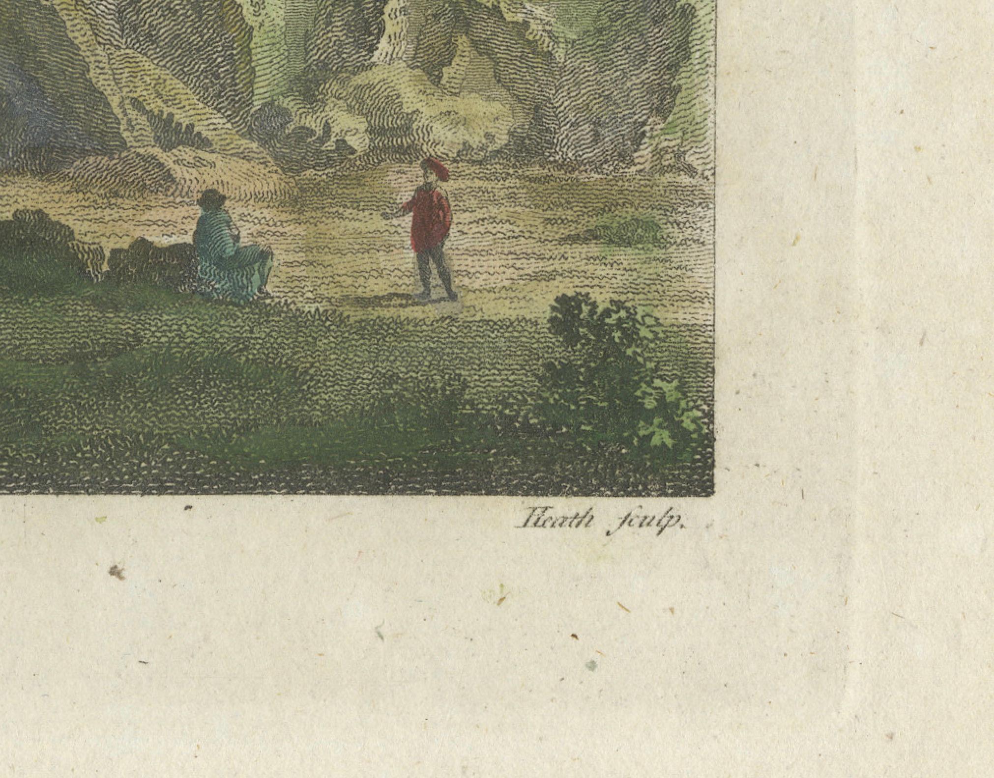 Engraved Handcolored Engraving of Stonehenge: Pastoral Scene with Figures and Coach, 1784 For Sale