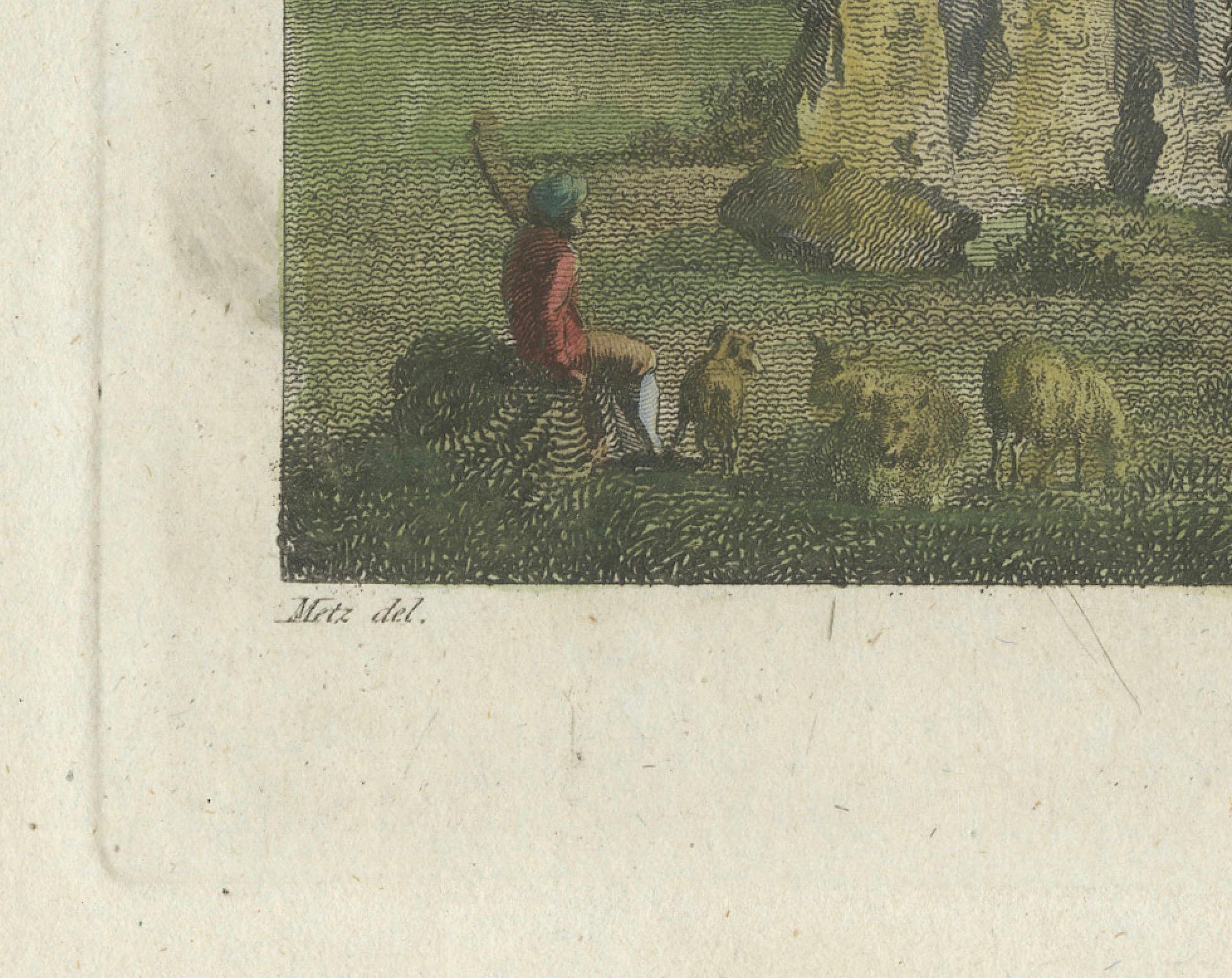 Handcolored Engraving of Stonehenge: Pastoral Scene with Figures and Coach, 1784 In Good Condition For Sale In Langweer, NL