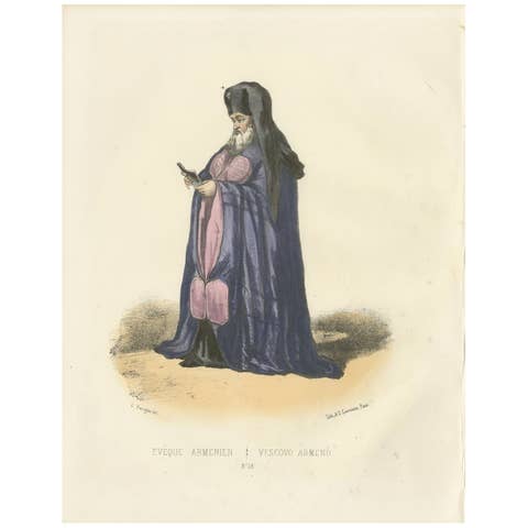 Handcolored Lithograph of Évêque Arménien (Armenian Bishop), Plate 15, 1862