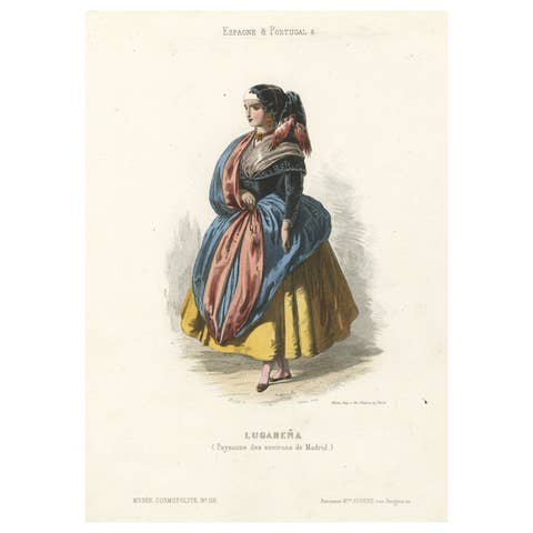 Handcolored Print of a farmer's Wife from the Region of Madrid, Spain, 1850