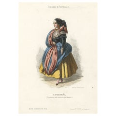 Handkolorierter Druck einer Bauernwife aus der Region Madrid, Spanien, 1850