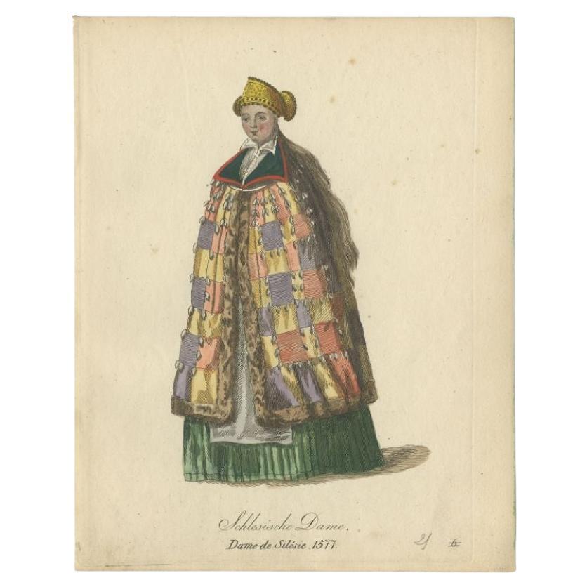 Handcolored Print of a Lady from Silesia in Poland or the Czech Republic, 1805 For Sale