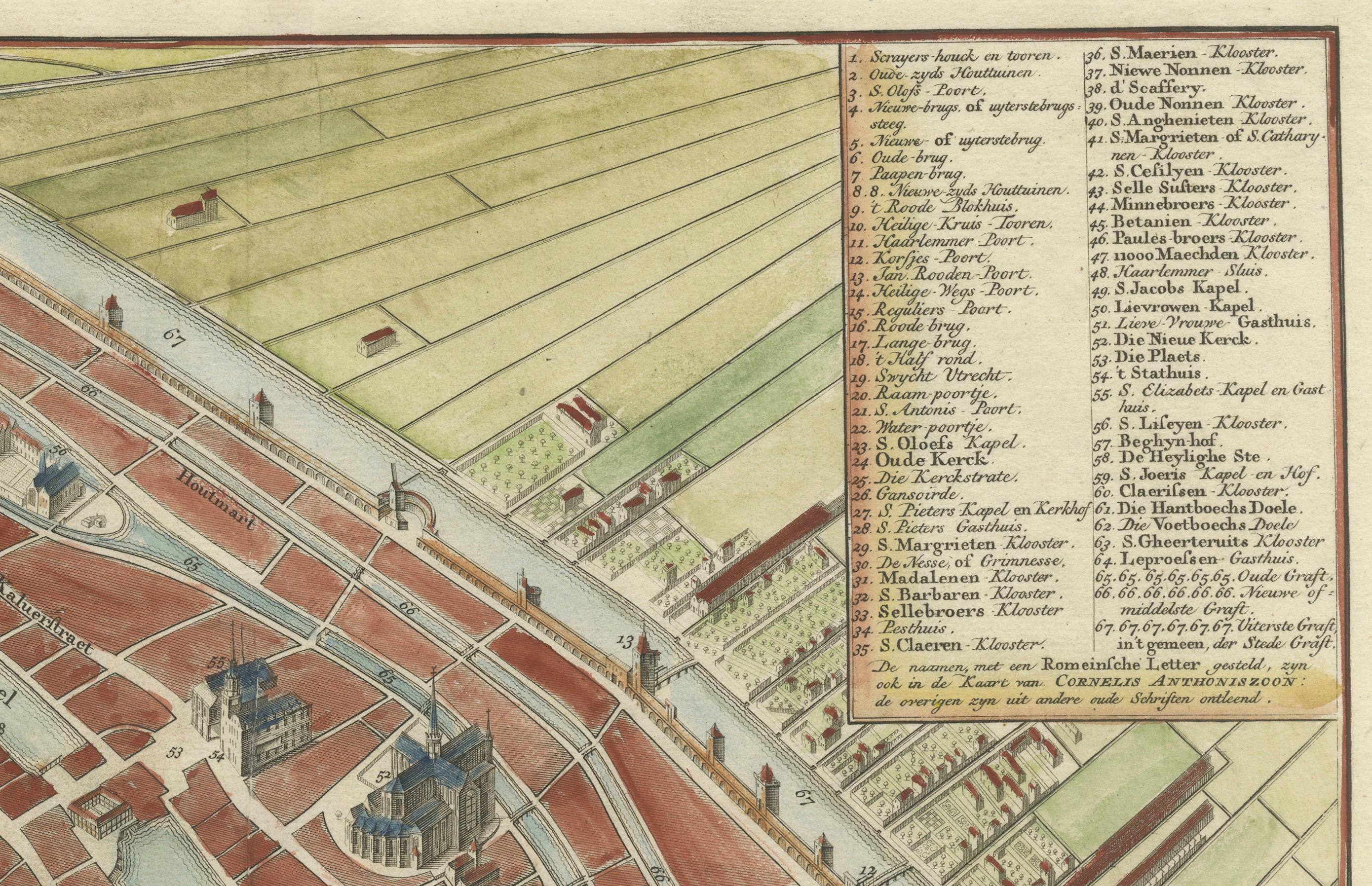 Mid-18th Century Handcoloured Engraved Map of Amsterdam, Published in ca.1760 For Sale