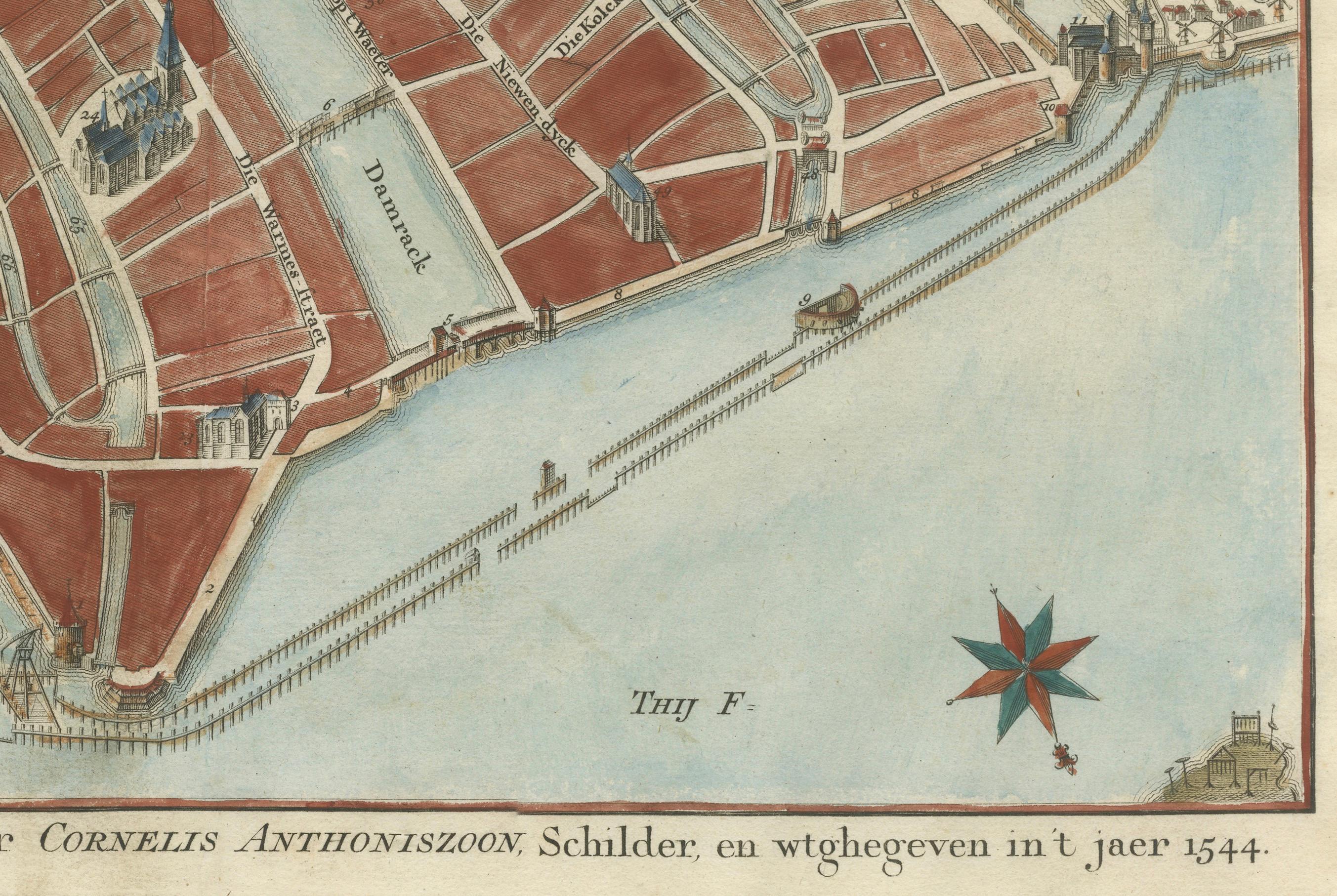 Paper Handcoloured Engraved Map of Amsterdam, Published in ca.1760 For Sale