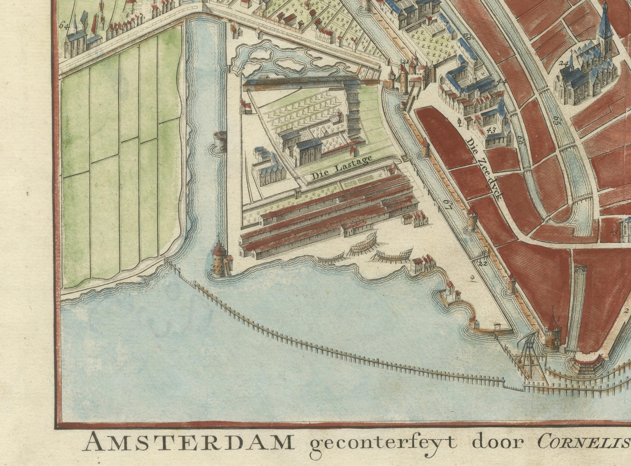 Handcoloured Engraved Map of Amsterdam, Published in ca.1760 For Sale 1