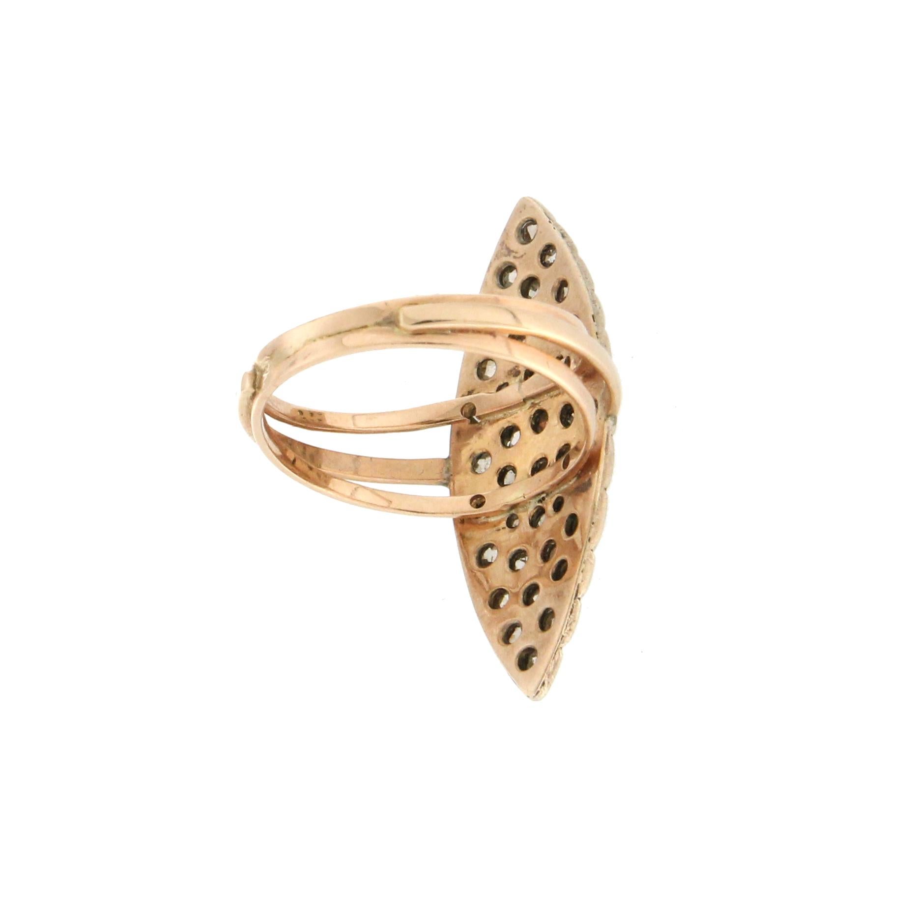 Women's or Men's Handcraft 14 Karat Yellow Gold Diamonds Cocktail Ring For Sale