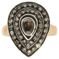 Handgefertigter Cocktailring aus 14 Karat Gelbgold und Silber mit Diamanten