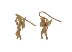 Handcraft 14 Karat Yellow Gold Angel Drop Earrings