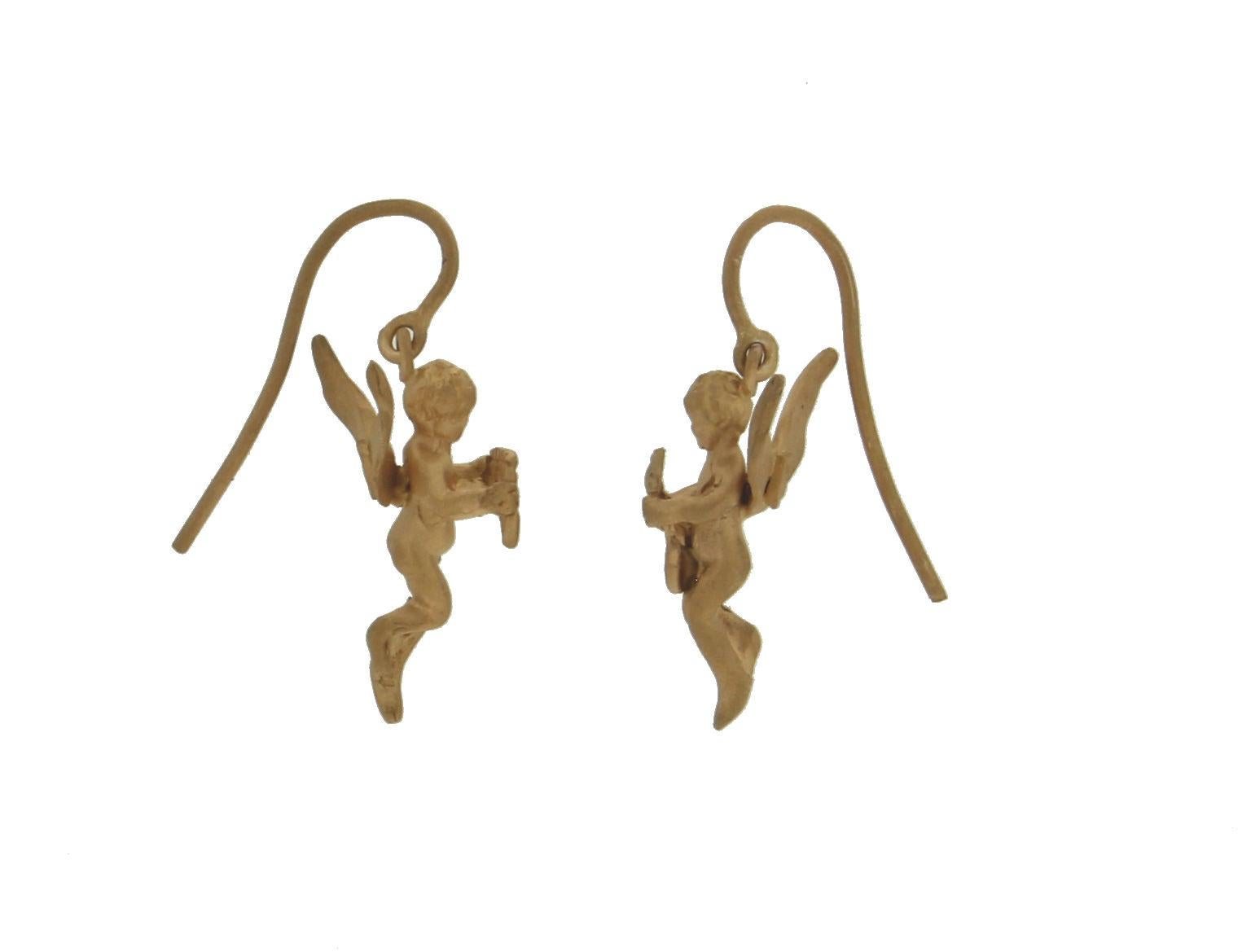 Handgefertigte Angel-Tropfen-Ohrringe aus 14 Karat Gelbgold im Zustand „Neu“ im Angebot in Marcianise, IT
