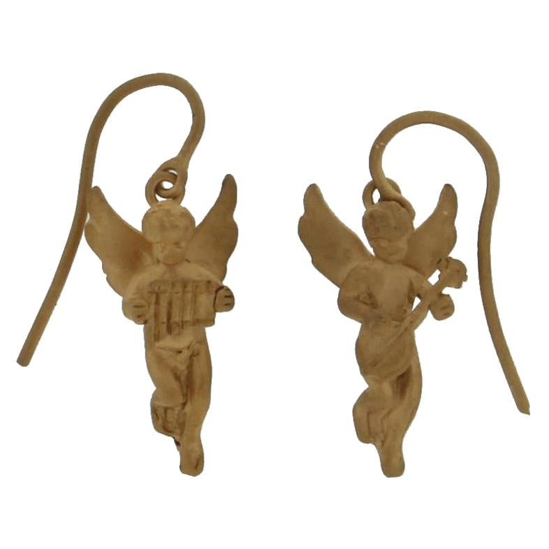 Handcraft 14 Karat Yellow Gold Angel Drop Earrings For Sale