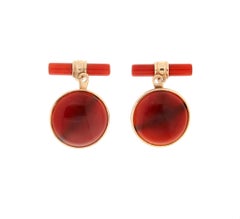 Handcraft 14 Karat Yellow Gold Carnelian Cufflinks