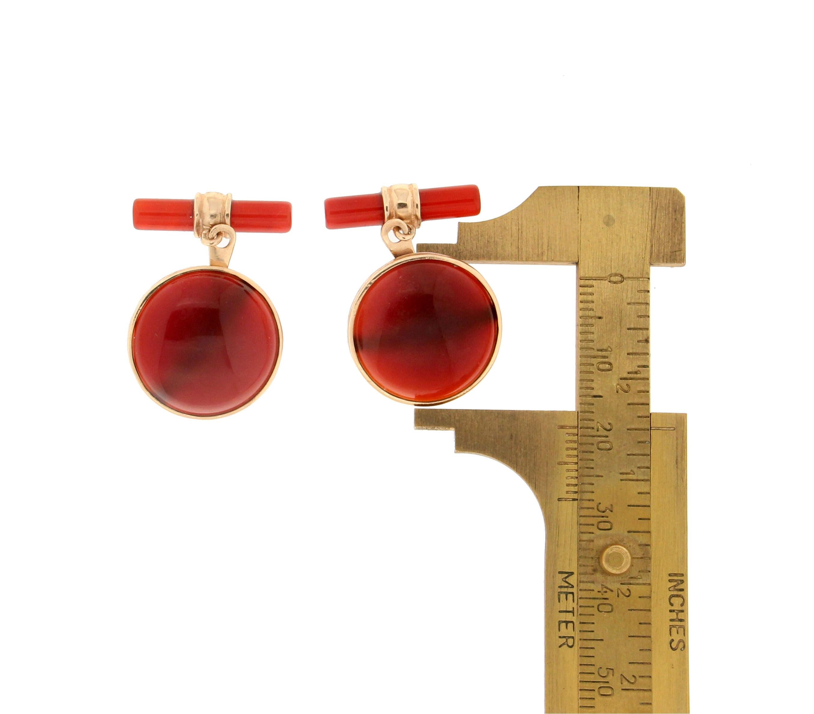 Gemelli artigianali in oro giallo 14 carati con corniola In condizioni Nuovo in vendita a Marcianise, IT