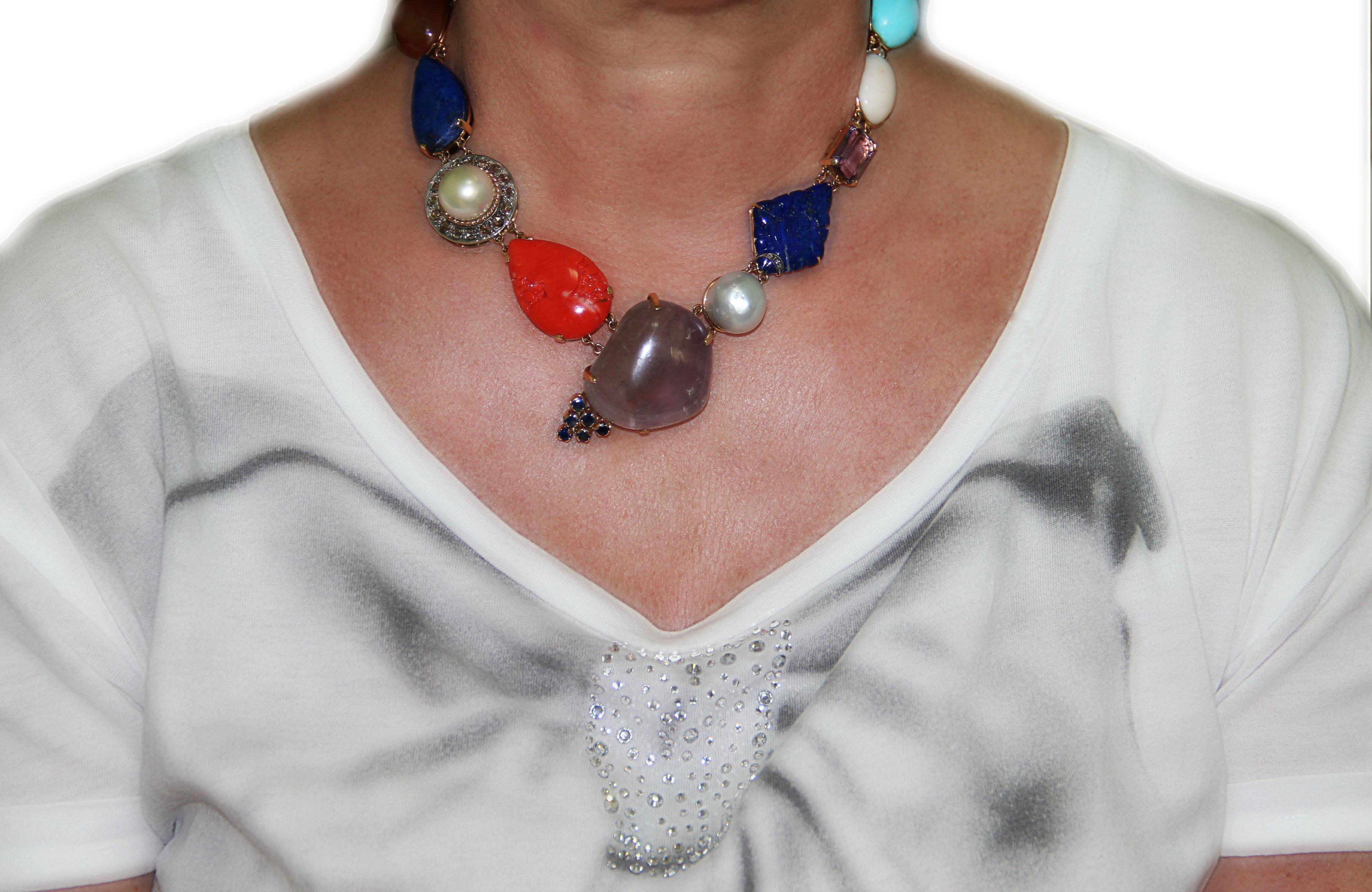 Collana girocollo artigianale in oro giallo 14 carati in vendita 3