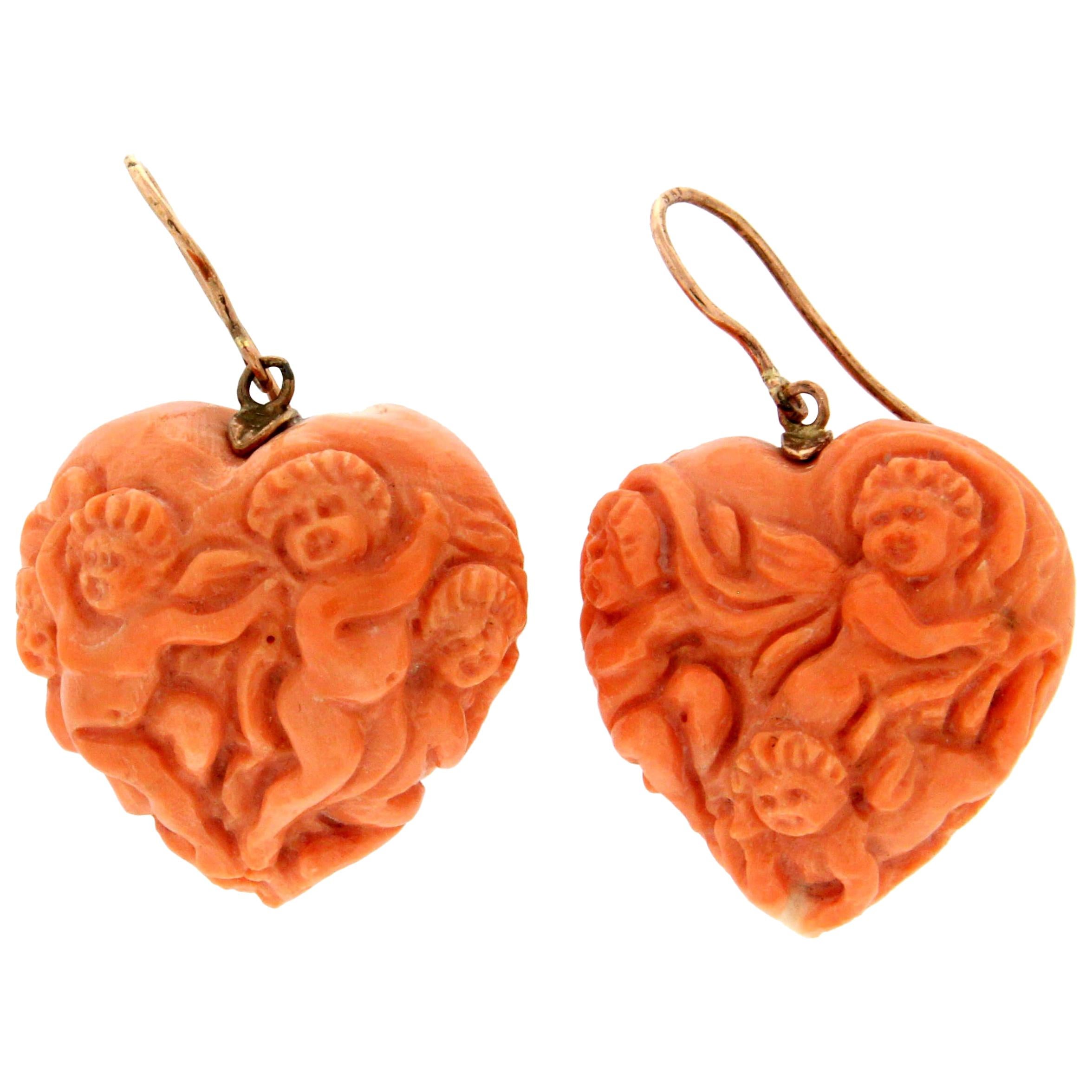 Handgefertigte Korallentropfen-Ohrringe aus 14 Karat Gelbgold