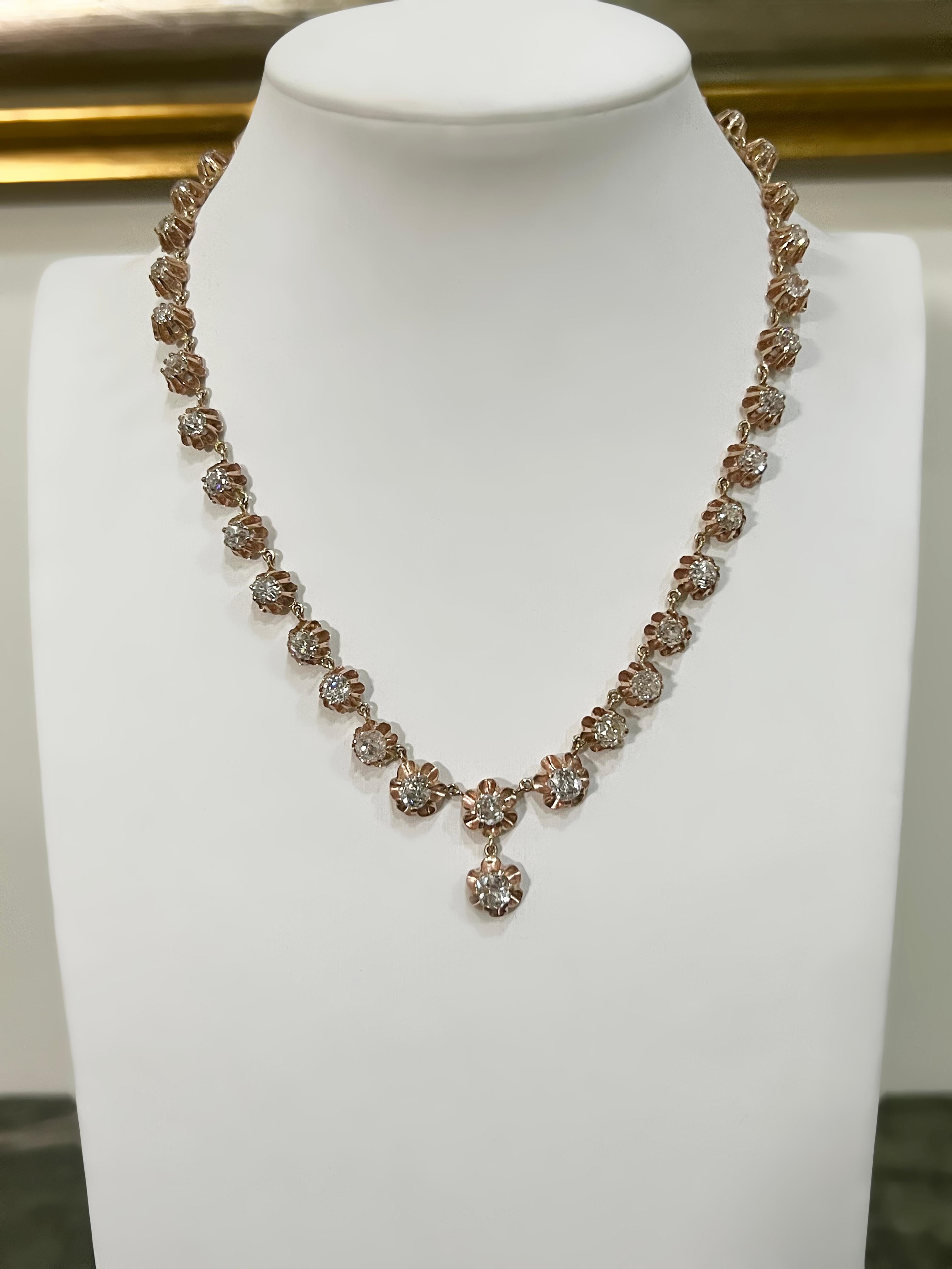 Collana girocollo con diamanti in oro giallo 14 carati, realizzata a mano in vendita 2