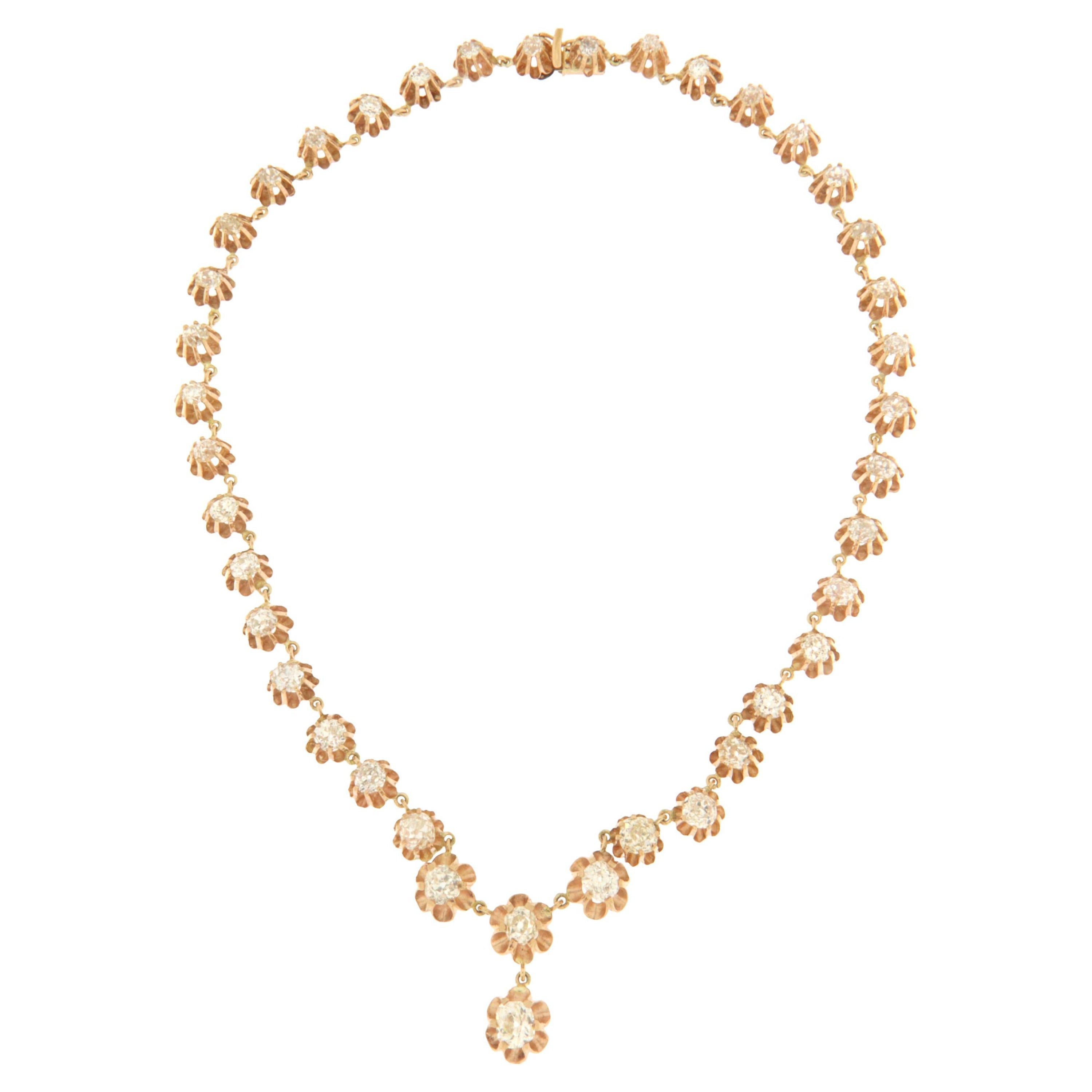 Collier ras du cou en or jaune 14 carats et diamants Handcraft