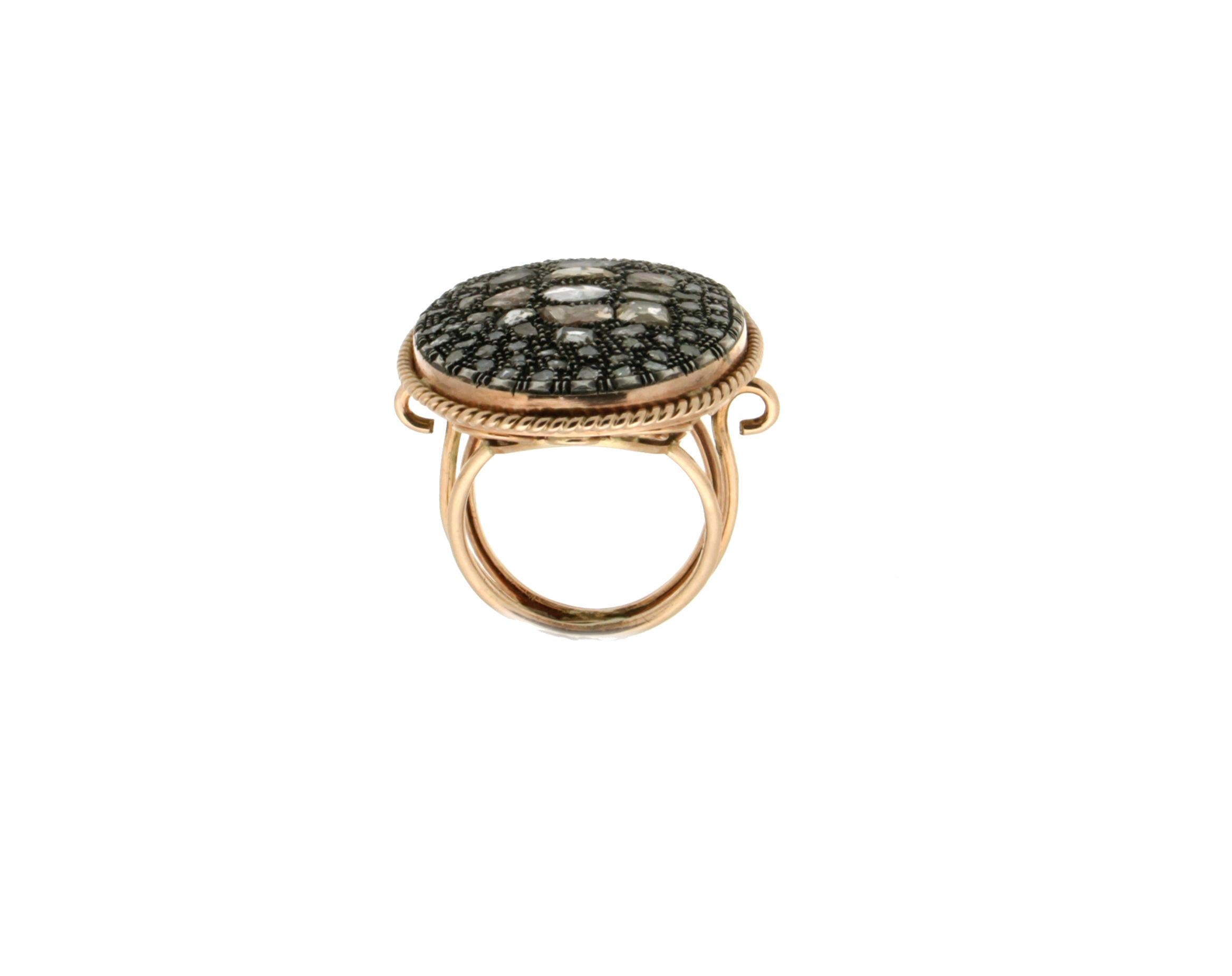 Handcraft 14 Karat Yellow Gold Diamonds Cocktail Ring In New Condition In Marcianise, IT