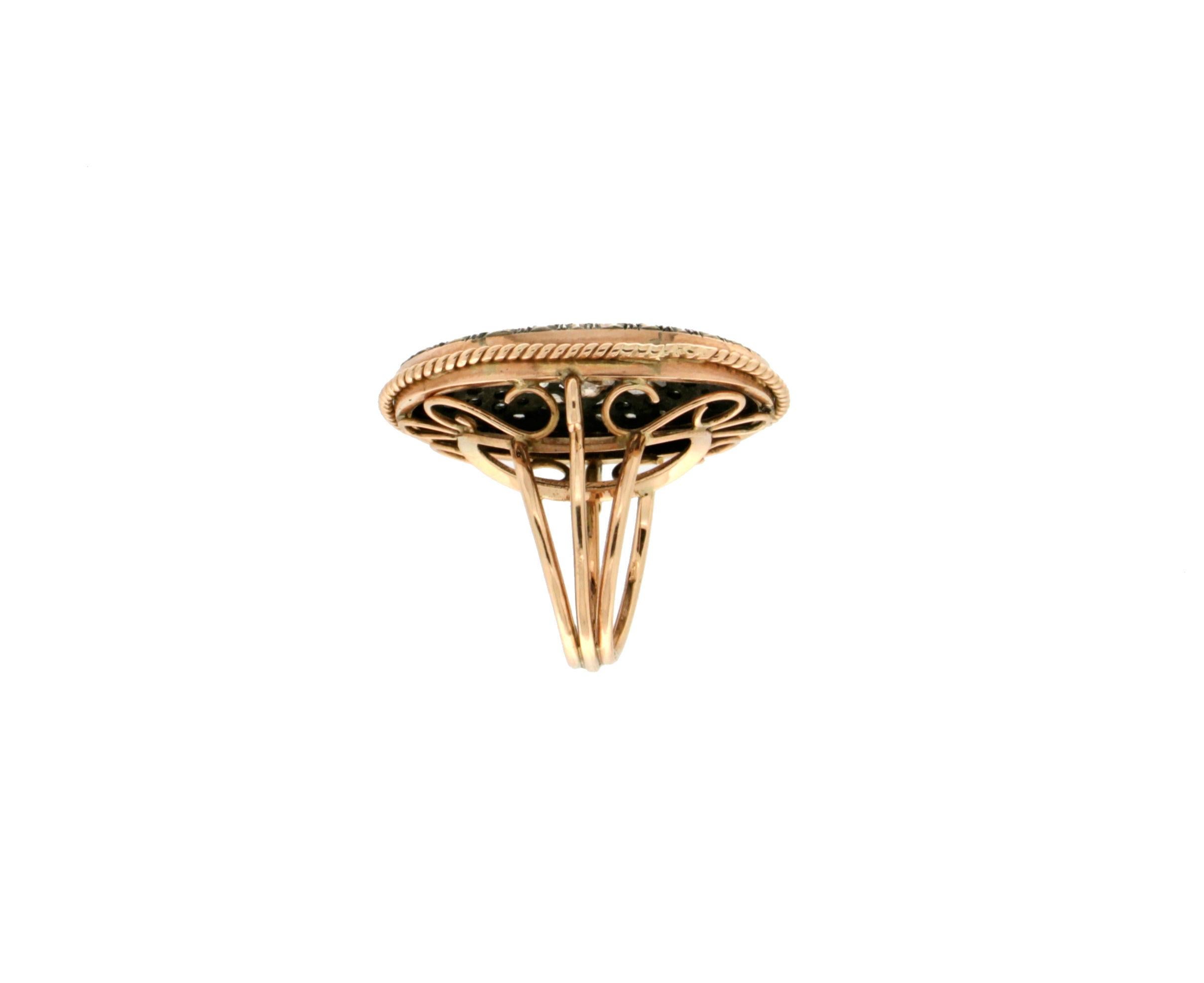 Women's or Men's Handcraft 14 Karat Yellow Gold Diamonds Cocktail Ring