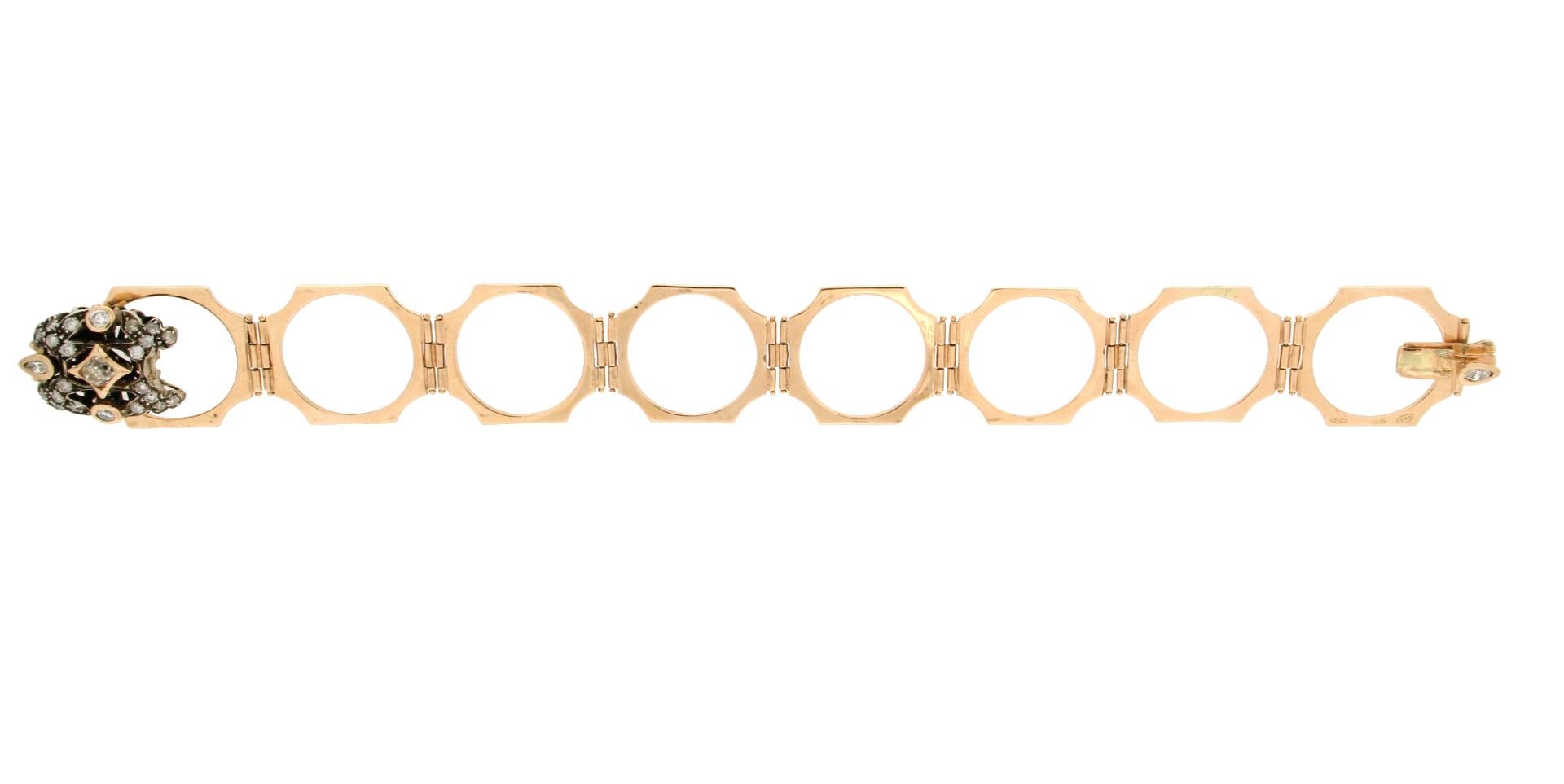 Handcraft 14 Karat Yellow Gold Diamonds Convertible Ring Bracelet In Excellent Condition In Marcianise, IT