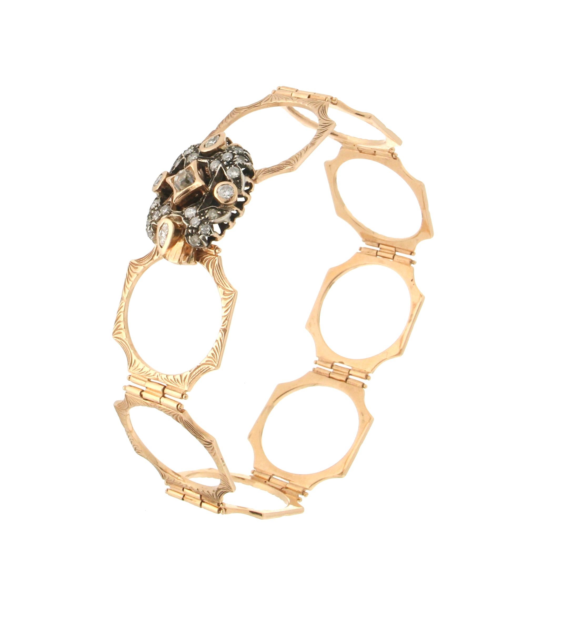 Women's or Men's Handcraft 14 Karat Yellow Gold Diamonds Convertible Ring Bracelet