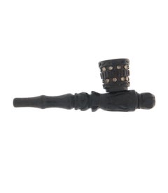 Rare Collector's Hand-Carved Black Ebony Smoking Pipe with 14k Gold & Diamond