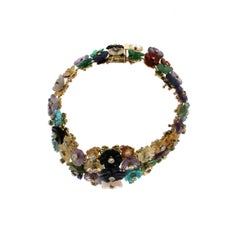 Handcraft 14 Karat Yellow Gold Diamonds Flowers Cuff Bracelet