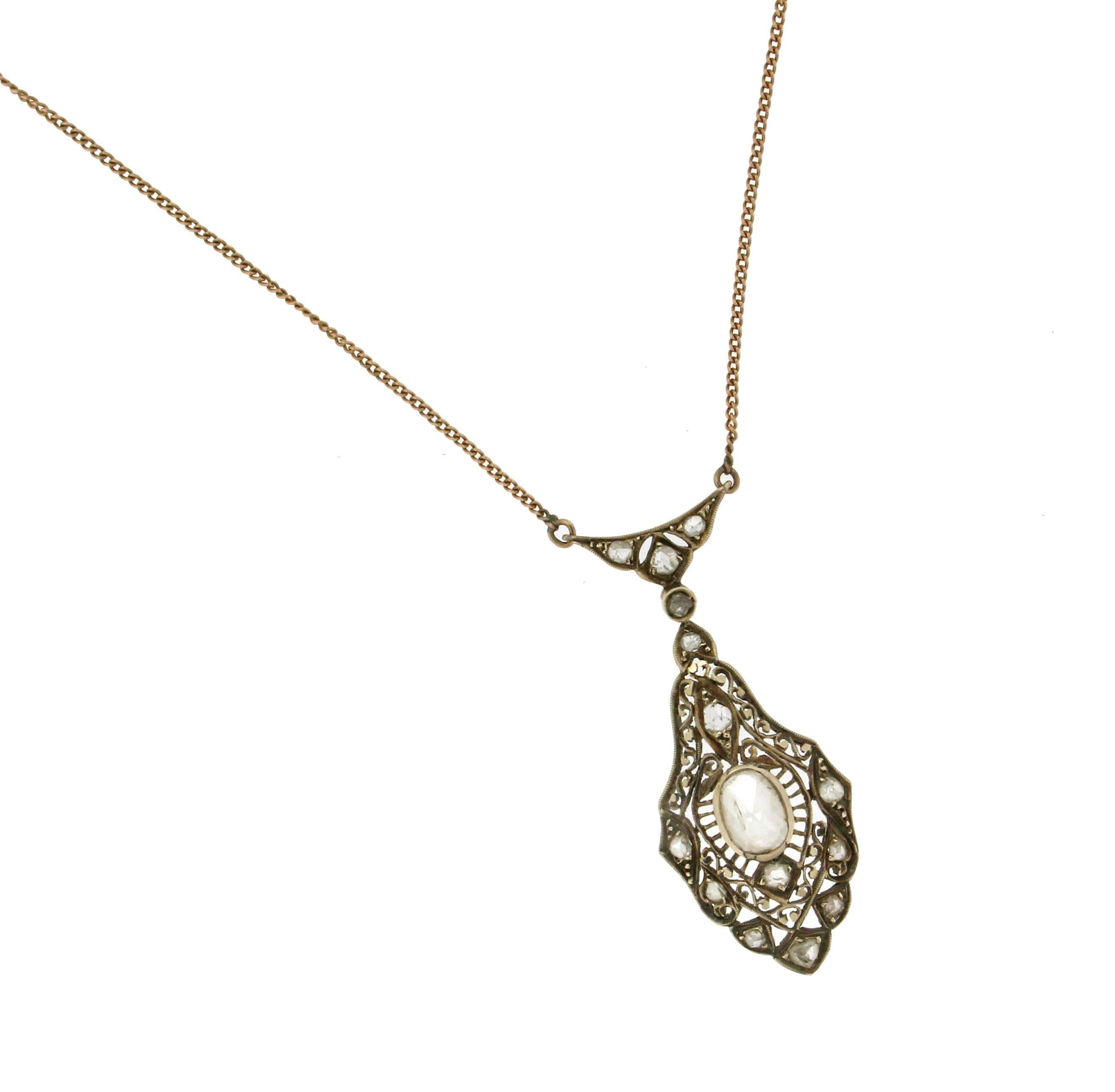 Artisan Handcraft 14 Karat Yellow Gold Diamonds Pendant Necklace For Sale