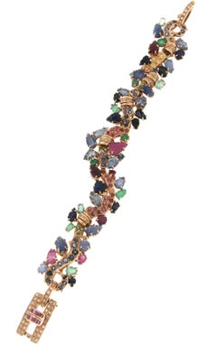 Handcraft 14 Karat Gelbgold Diamanten Edelsteine Manschettenknopf Armband