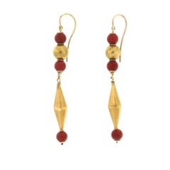 1930s Natural Beads Coral 14K Yellow Gold Drop Earrings, Italy