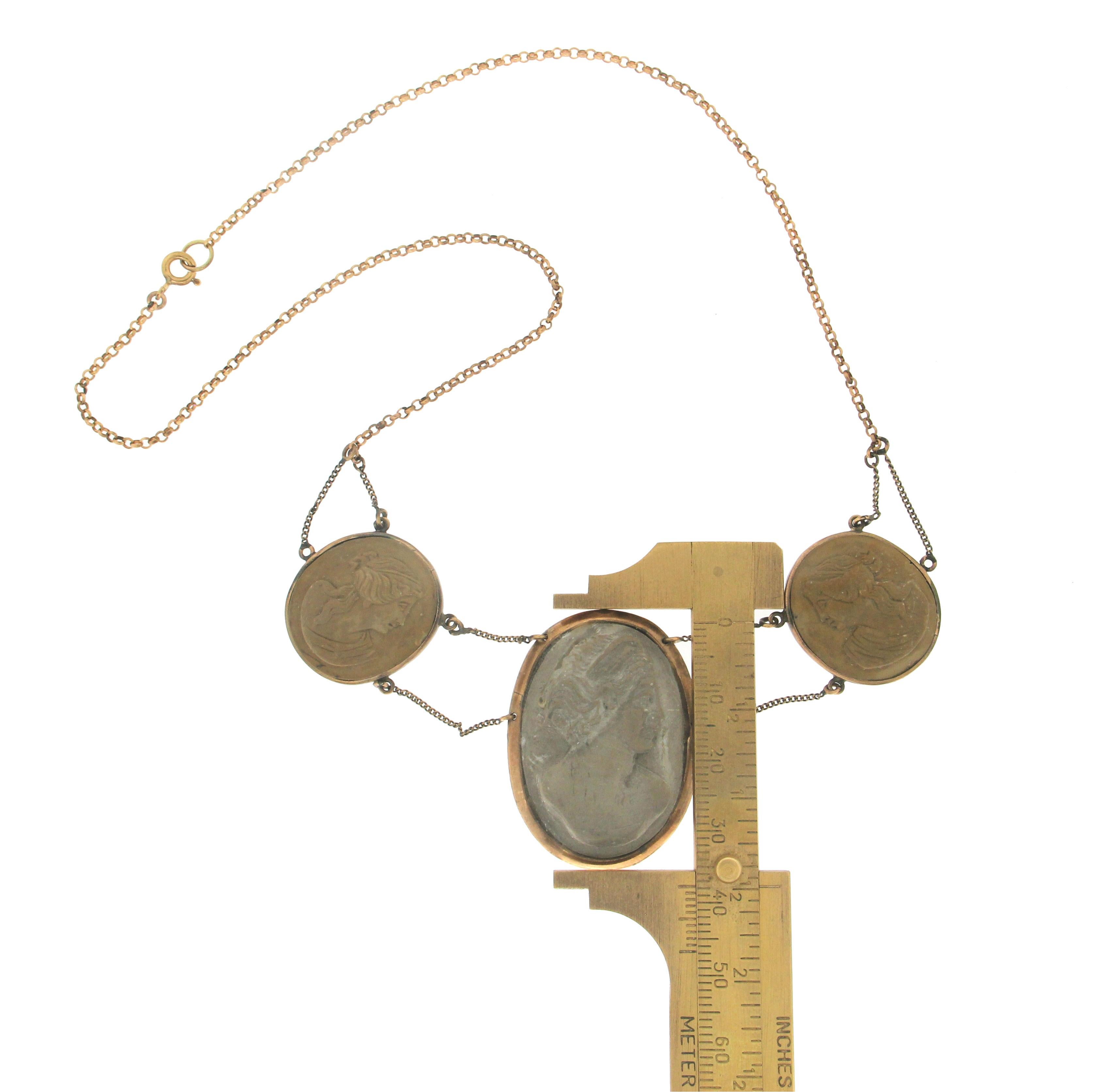 Handcraft 14 Karat Gelbgold Lava Steine Tropfen Halskette im Angebot 1