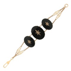 Handgefertigtes 14 Karat Gelbgold Onyx-Manschettenarmband