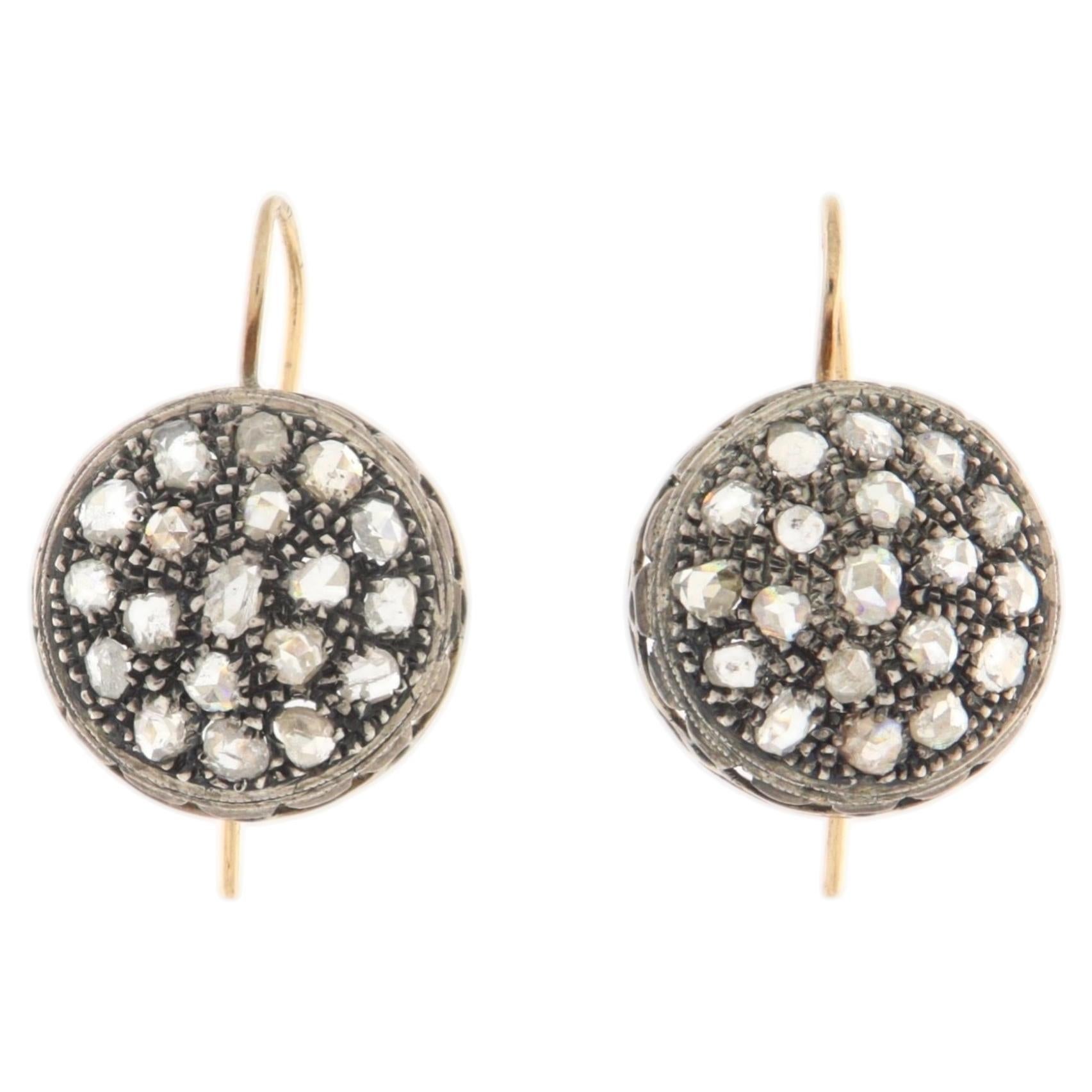Orecchini vintage con diamanti taglio rosa, in oro 14 carati e argento 800