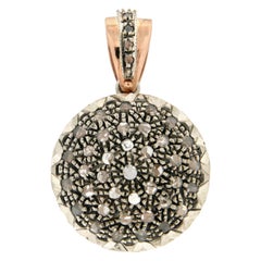 Collier pendentif artisanal en or jaune 14 carats avec diamants taille rose