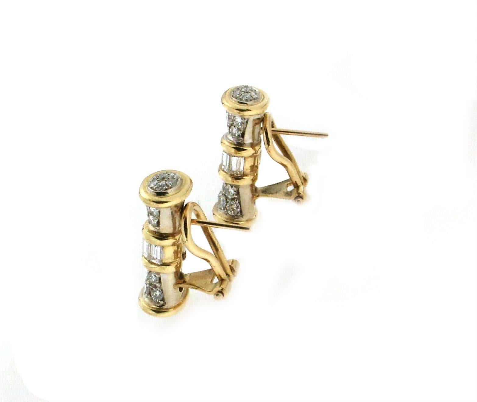 Retro Handcraft 18 Karat White and Yellow Gold Diamonds Clip-On Earrings For Sale