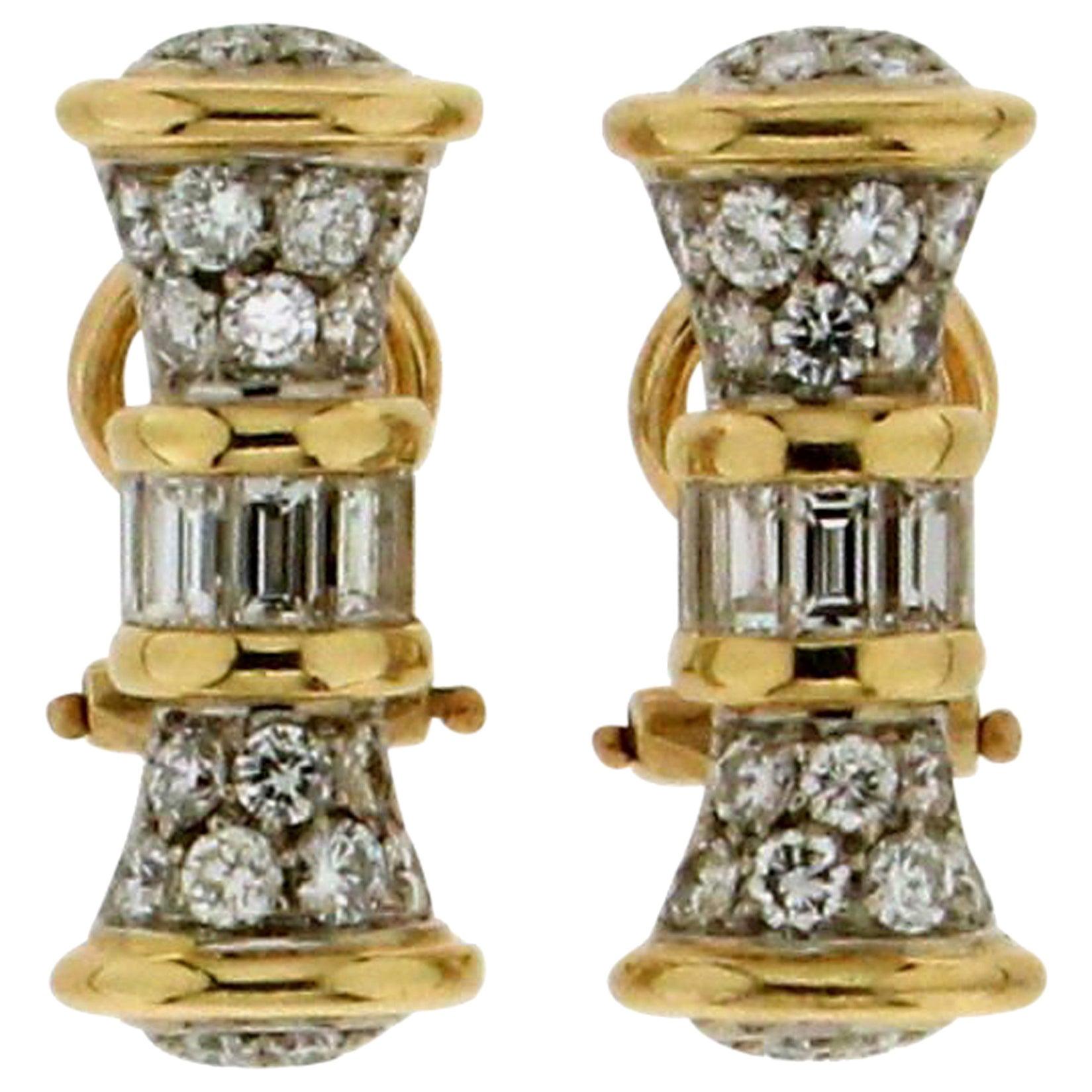 Handgefertigte Ohrclips aus 18 Karat Weiß- und Gelbgold mit Diamanten