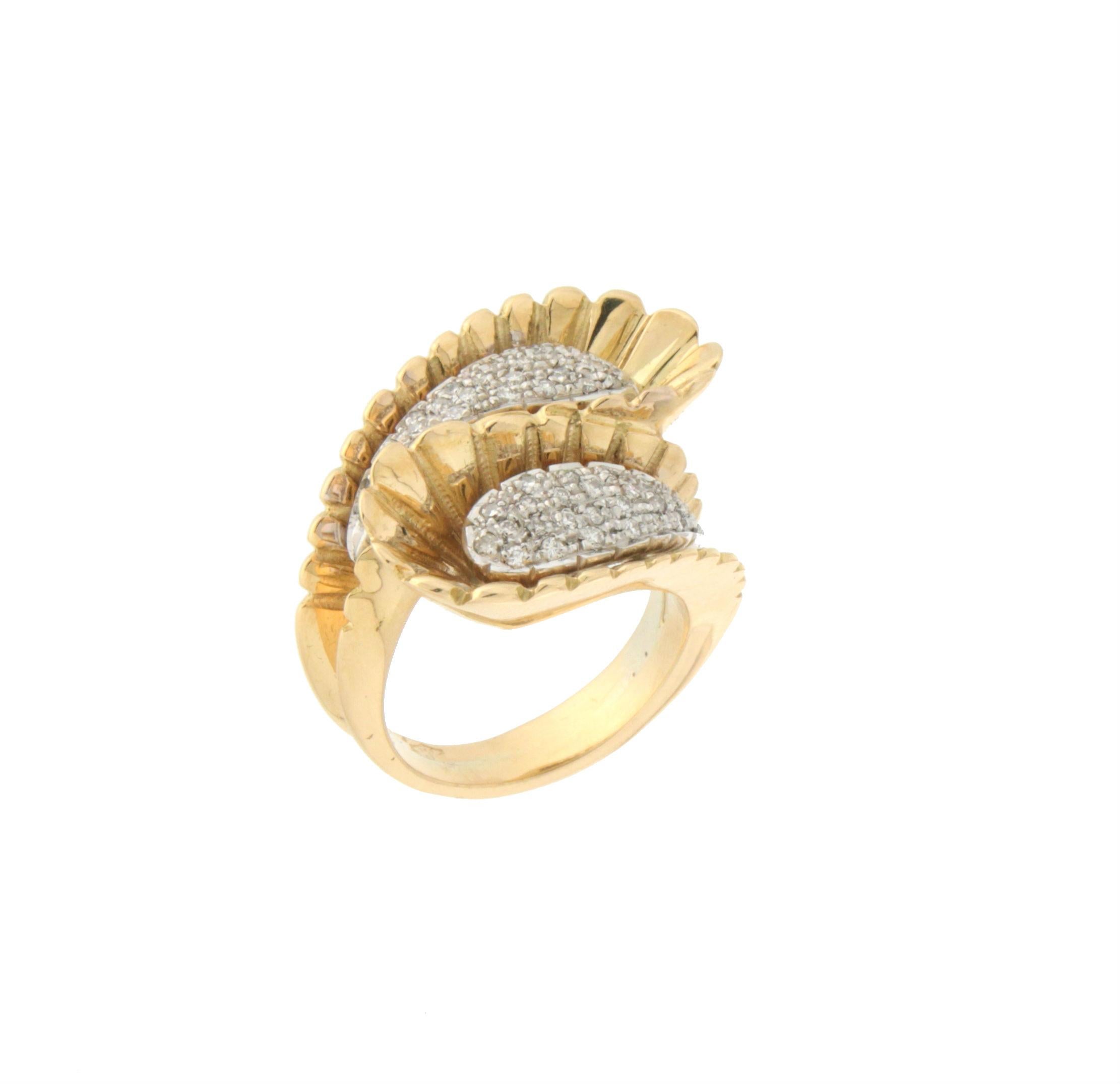 Handcraft 18 Karat White and Yellow Gold Diamonds Cocktail Ring In New Condition In Marcianise, IT
