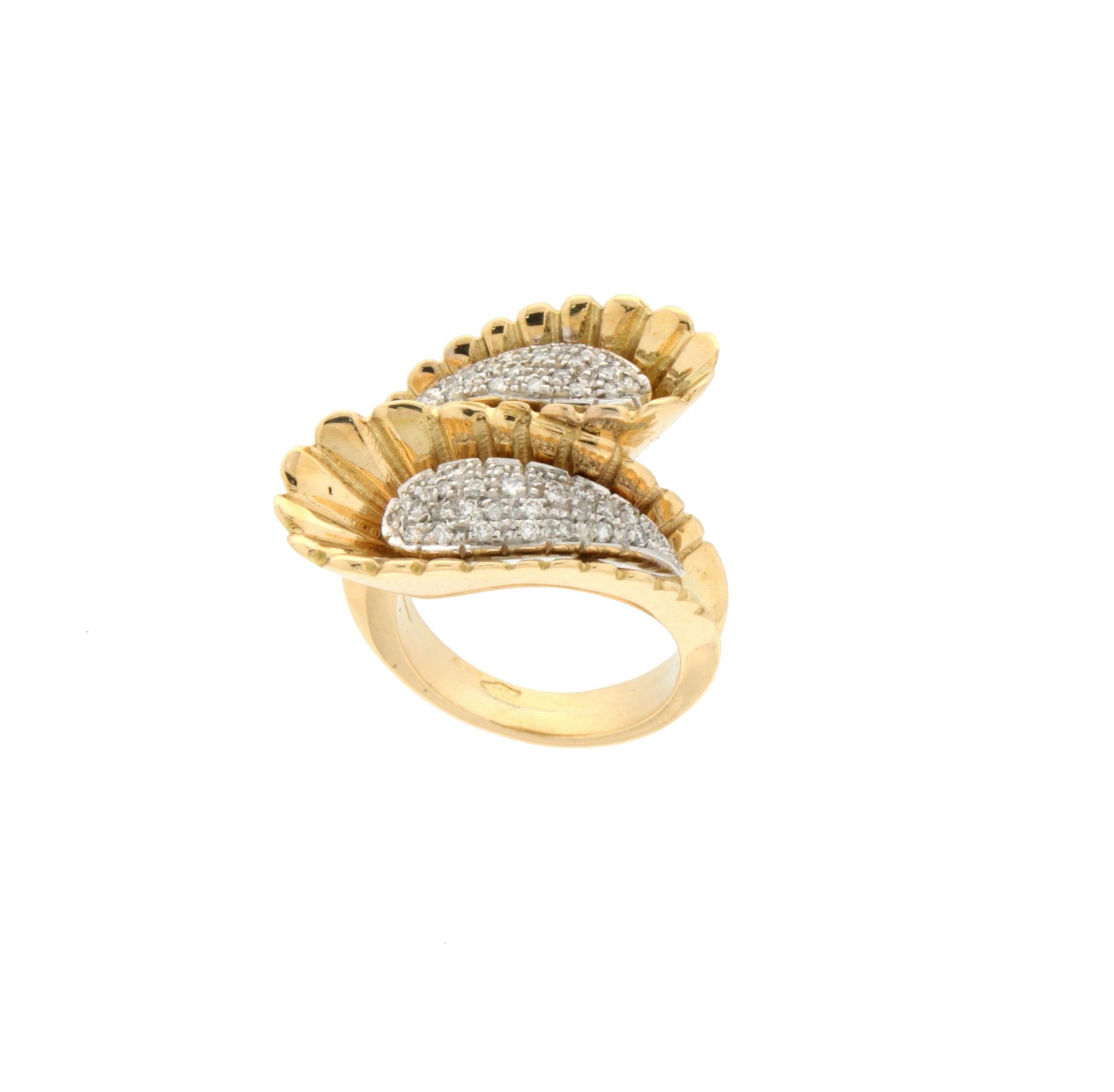 Women's or Men's Handcraft 18 Karat White and Yellow Gold Diamonds Cocktail Ring