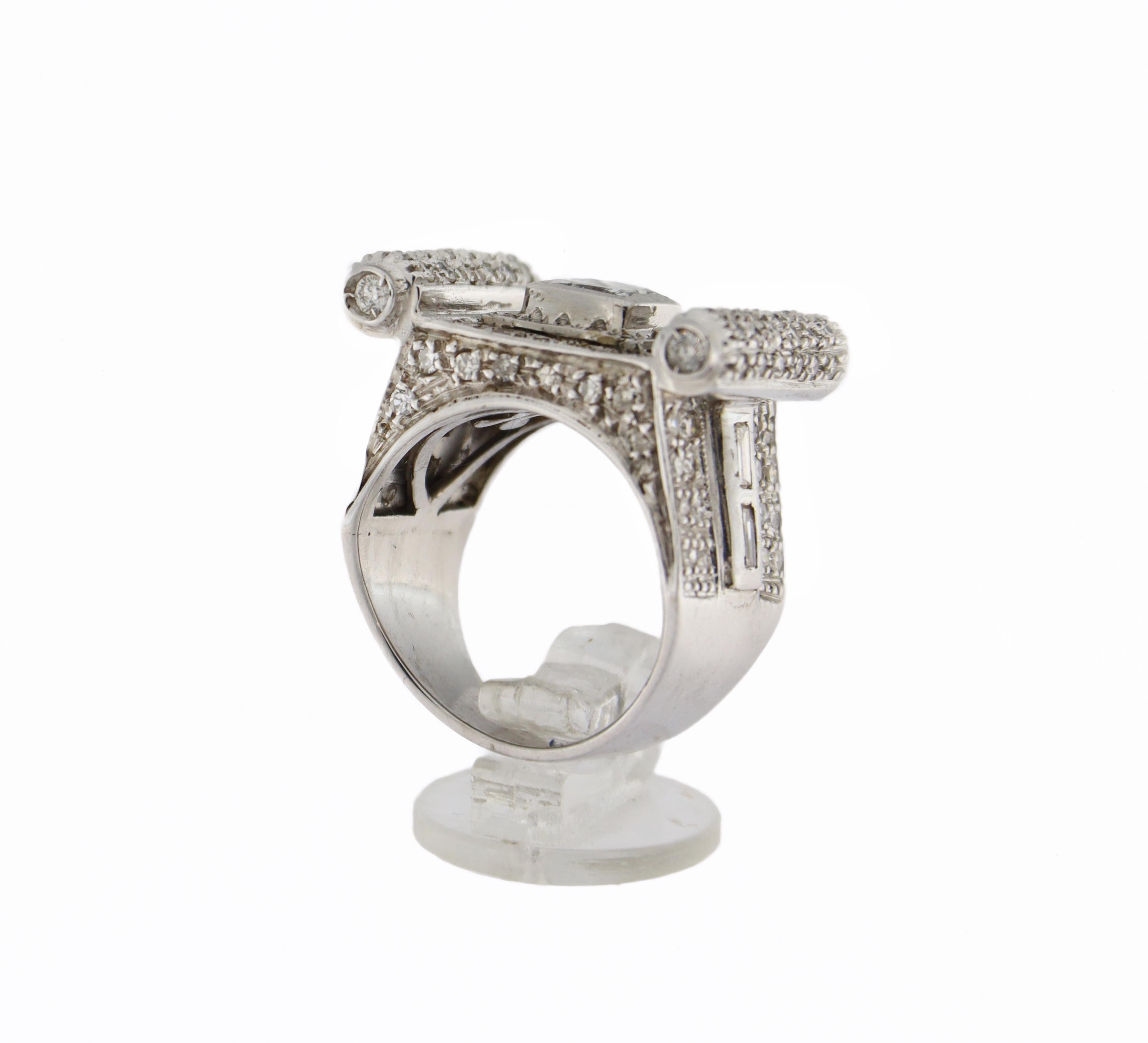 Handcraft 18 Karat White Gold Diamonds Cocktail Ring For Sale 7