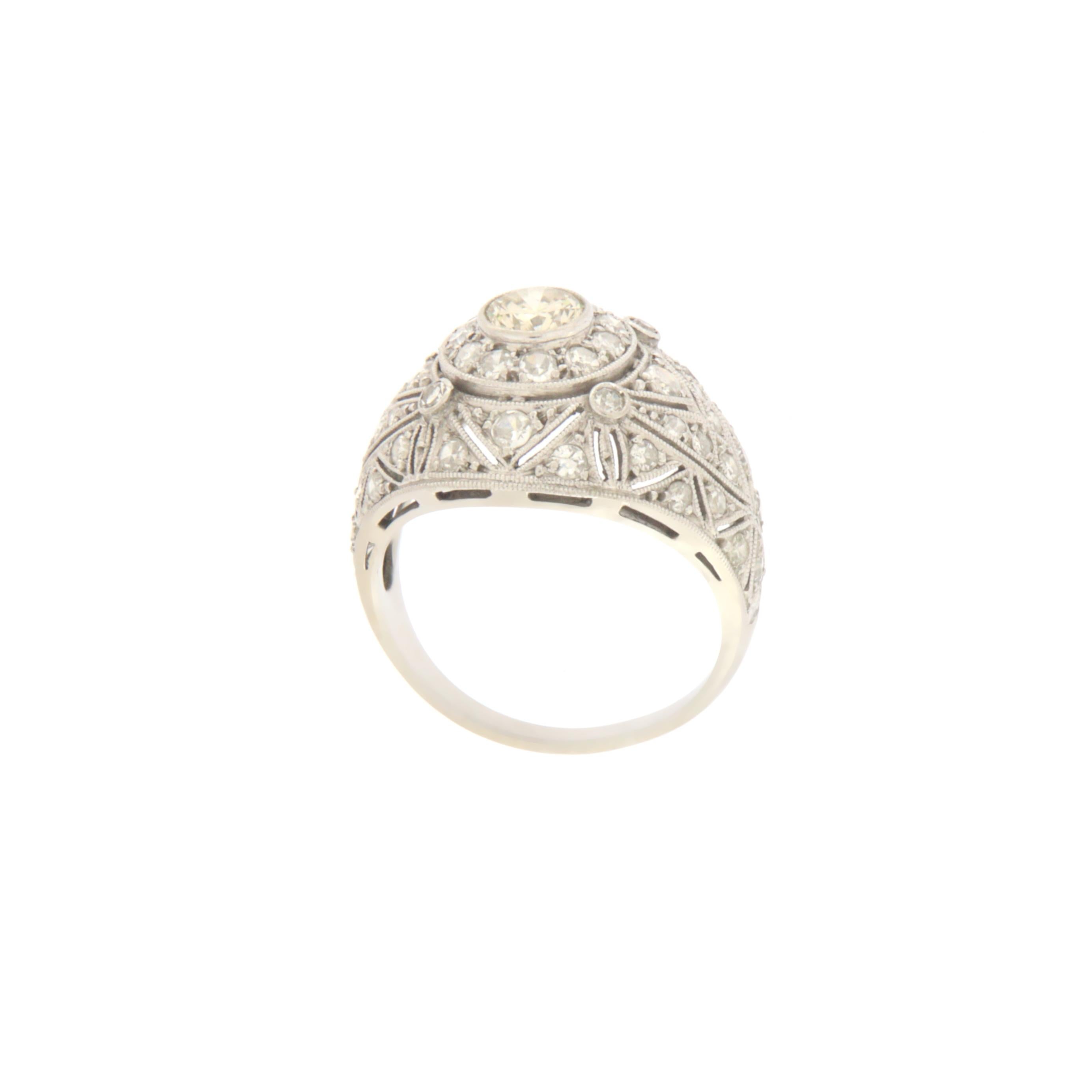 Brilliant Cut Handcraft 18 Karat White Gold Diamonds Cocktail Ring For Sale