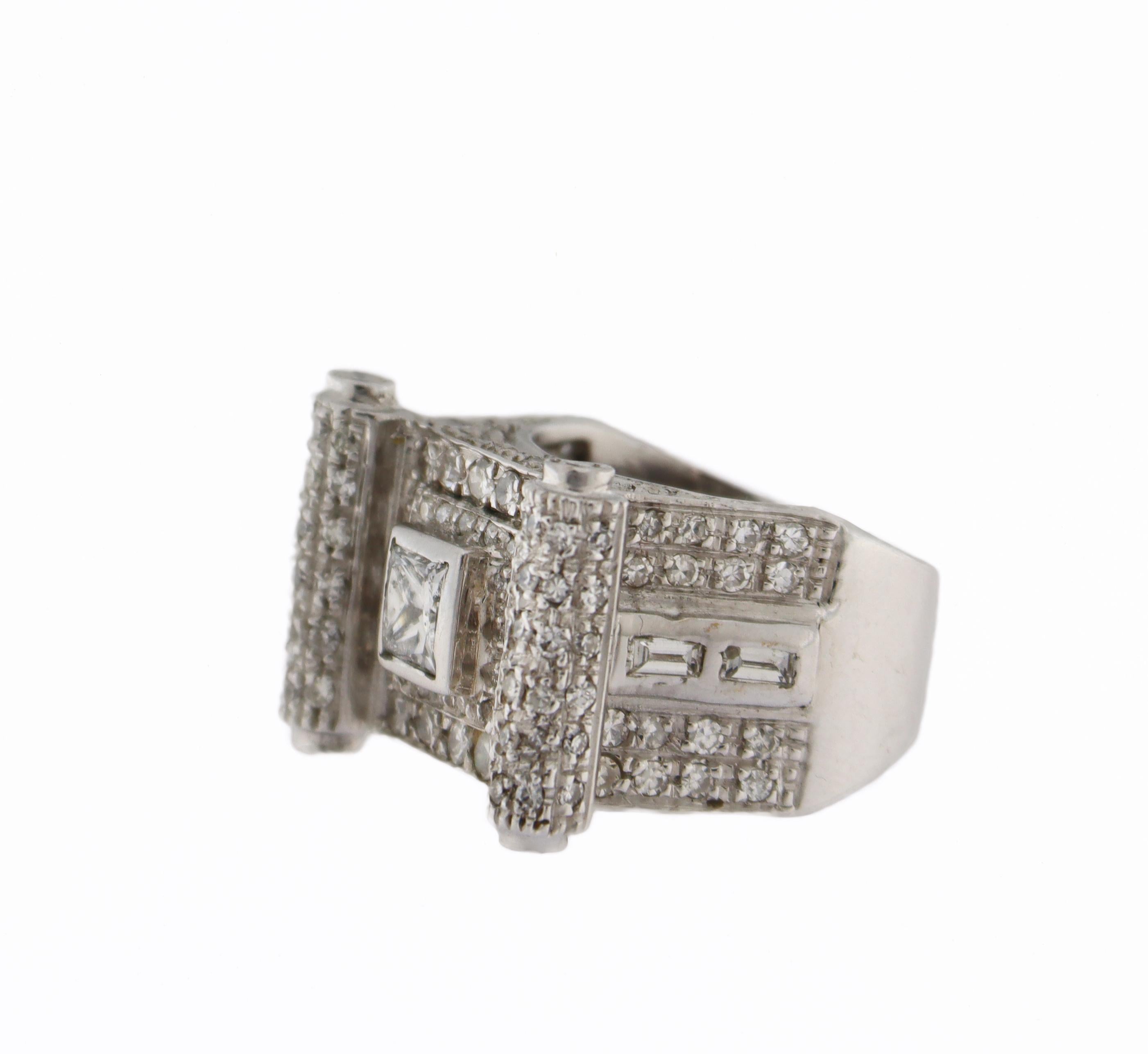 Handcraft 18 Karat White Gold Diamonds Cocktail Ring For Sale 2