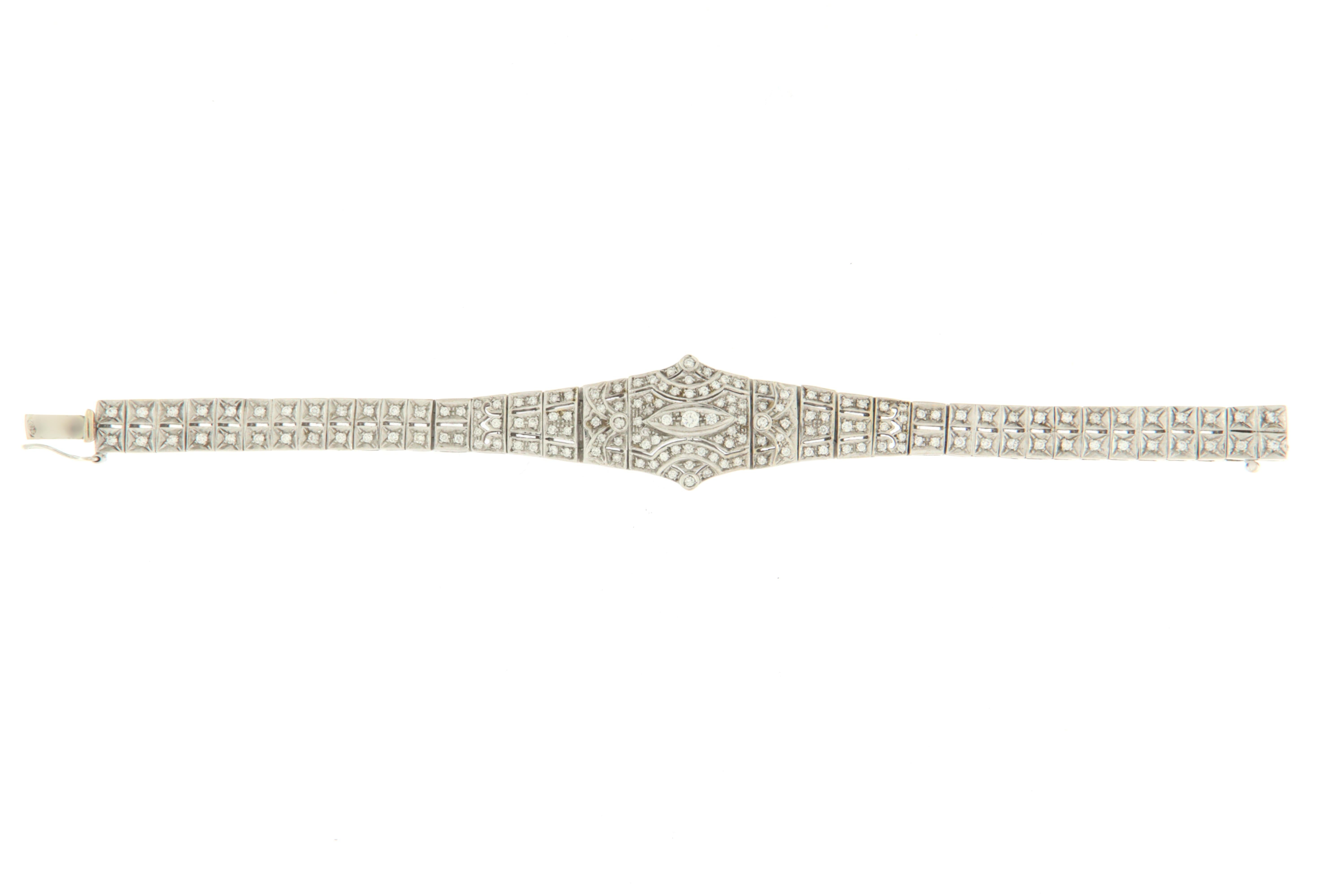 Artisan Handcraft 18 Karat White Gold Diamonds Cuff Bracelet For Sale