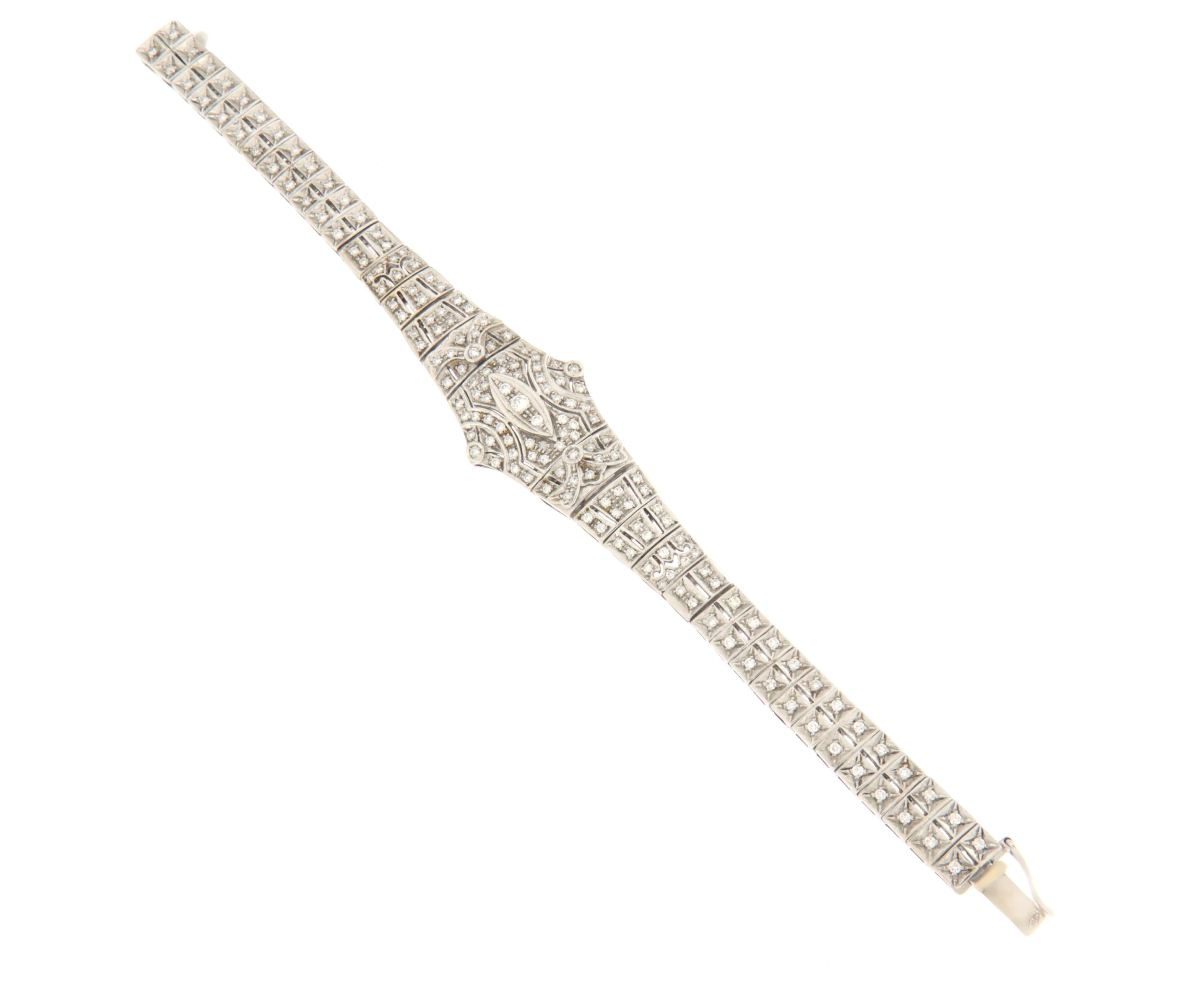 Women's Handcraft 18 Karat White Gold Diamonds Cuff Bracelet For Sale