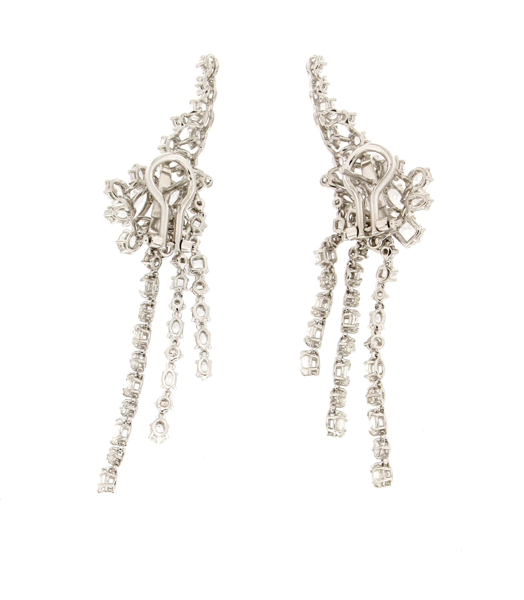 Artisan Handcraft 18 Karat White Gold Diamonds Drop Earrings For Sale