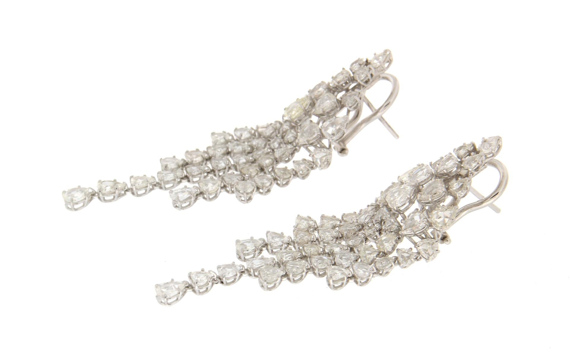 Women's or Men's Handcraft 18 Karat White Gold Rose Cut Diamonds Drop Earrings