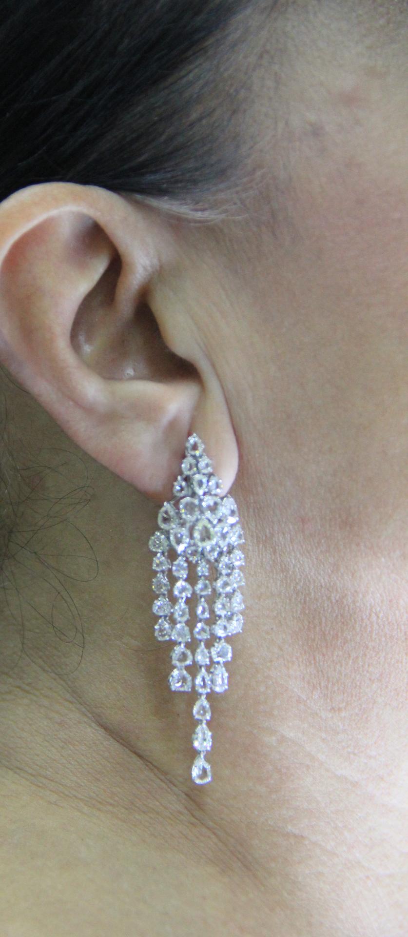 Handcraft 18 Karat White Gold Rose Cut Diamonds Drop Earrings 3