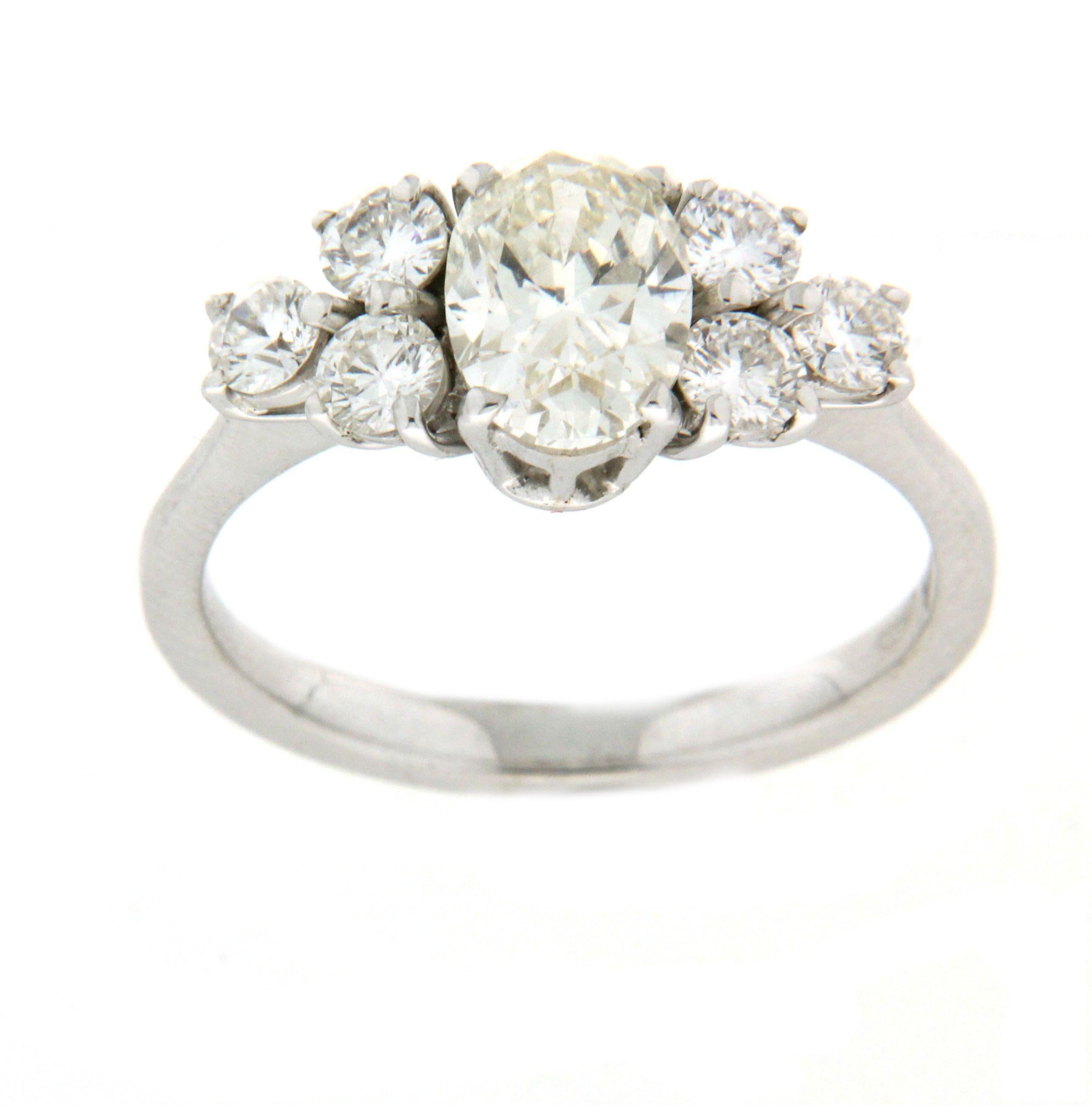 Artisan Handcraft 18 Karat White Gold Diamonds Engagement Ring For Sale