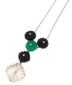 Handarbeit 18 Karat Weißgold Diamanten Bergkristall Onyx Achat Tropfen Halskette