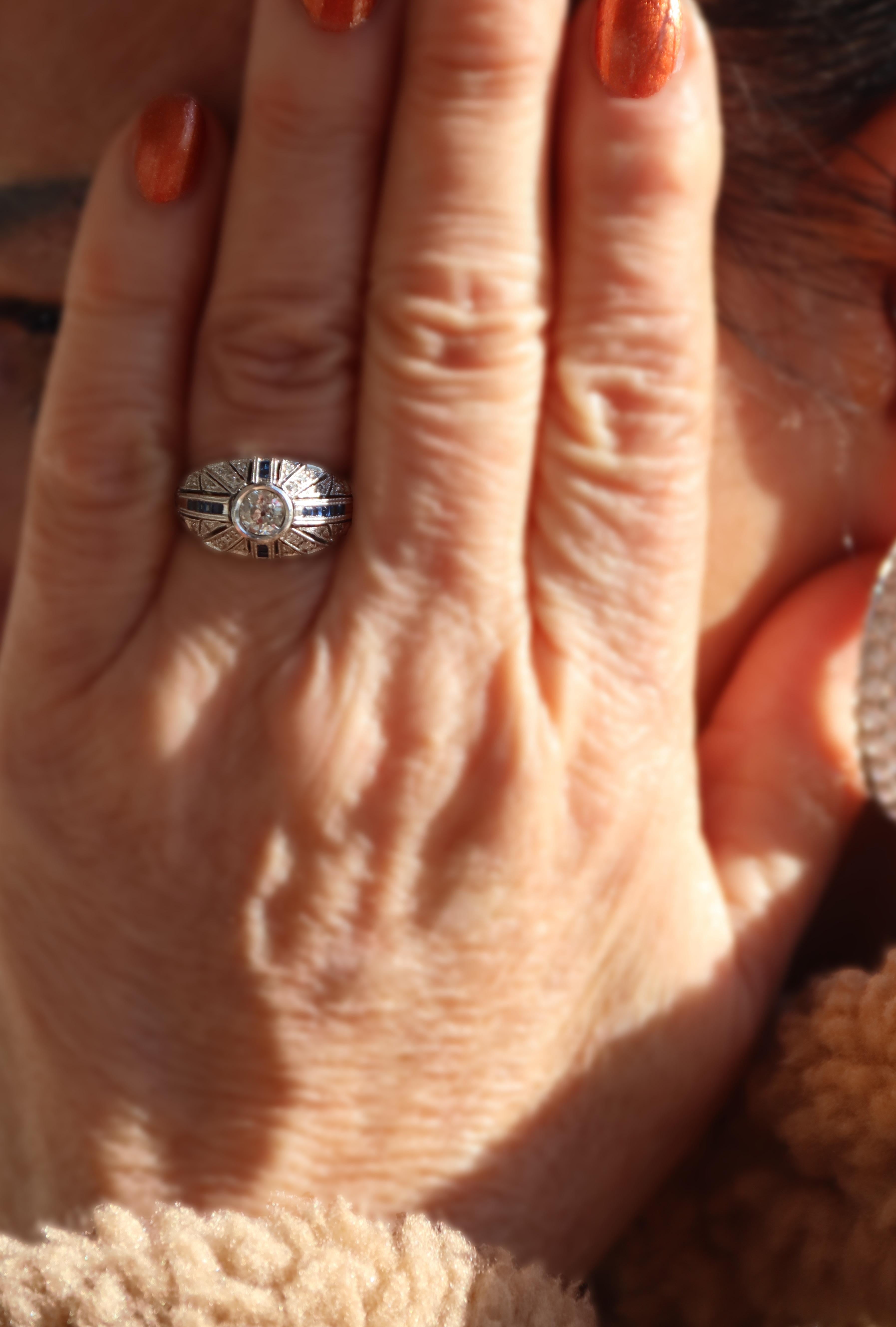 Handcraft 18 Karat White Gold Diamonds Sapphires Cocktail Ring For Sale 7