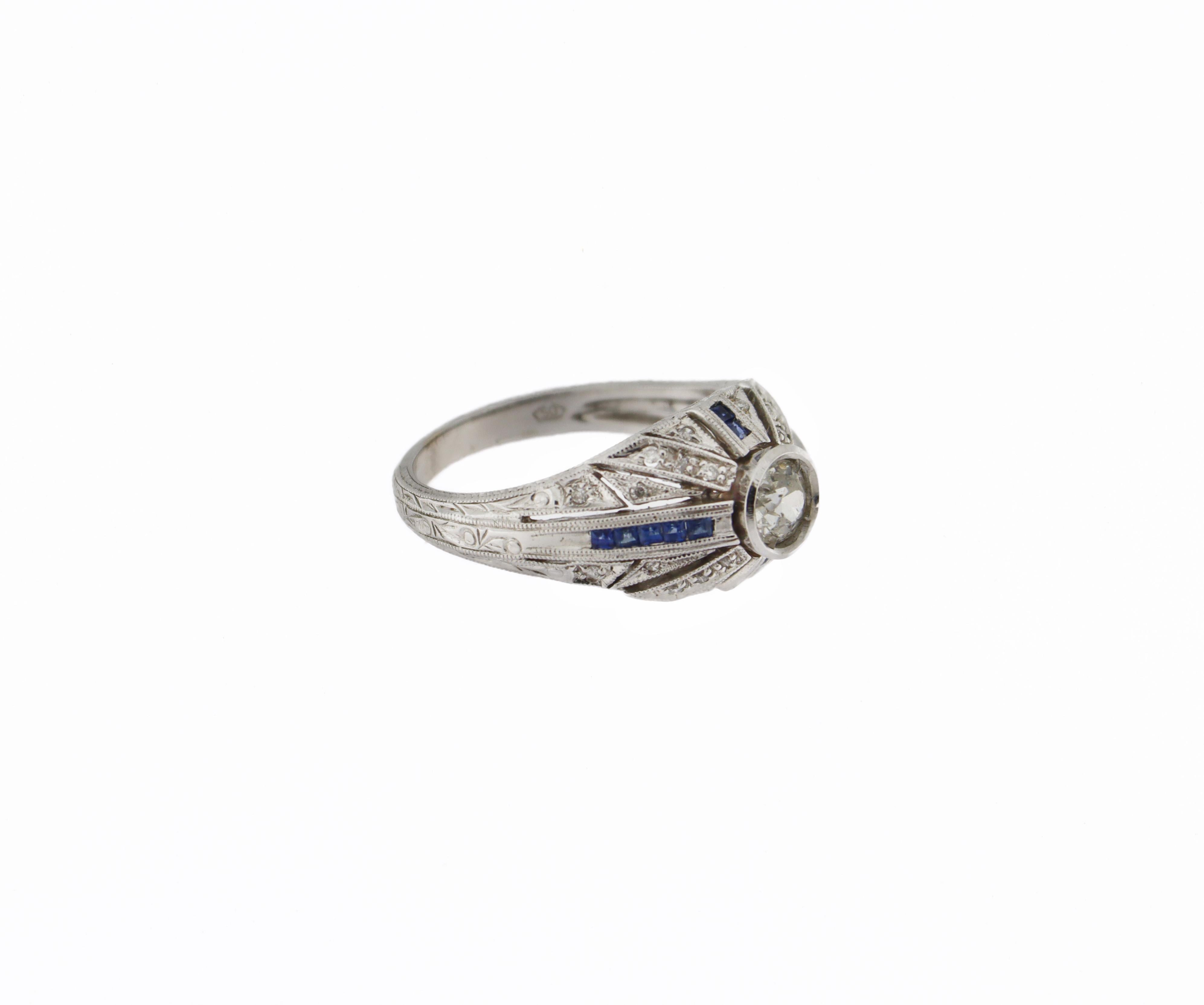 Handcraft 18 Karat White Gold Diamonds Sapphires Cocktail Ring For Sale 10