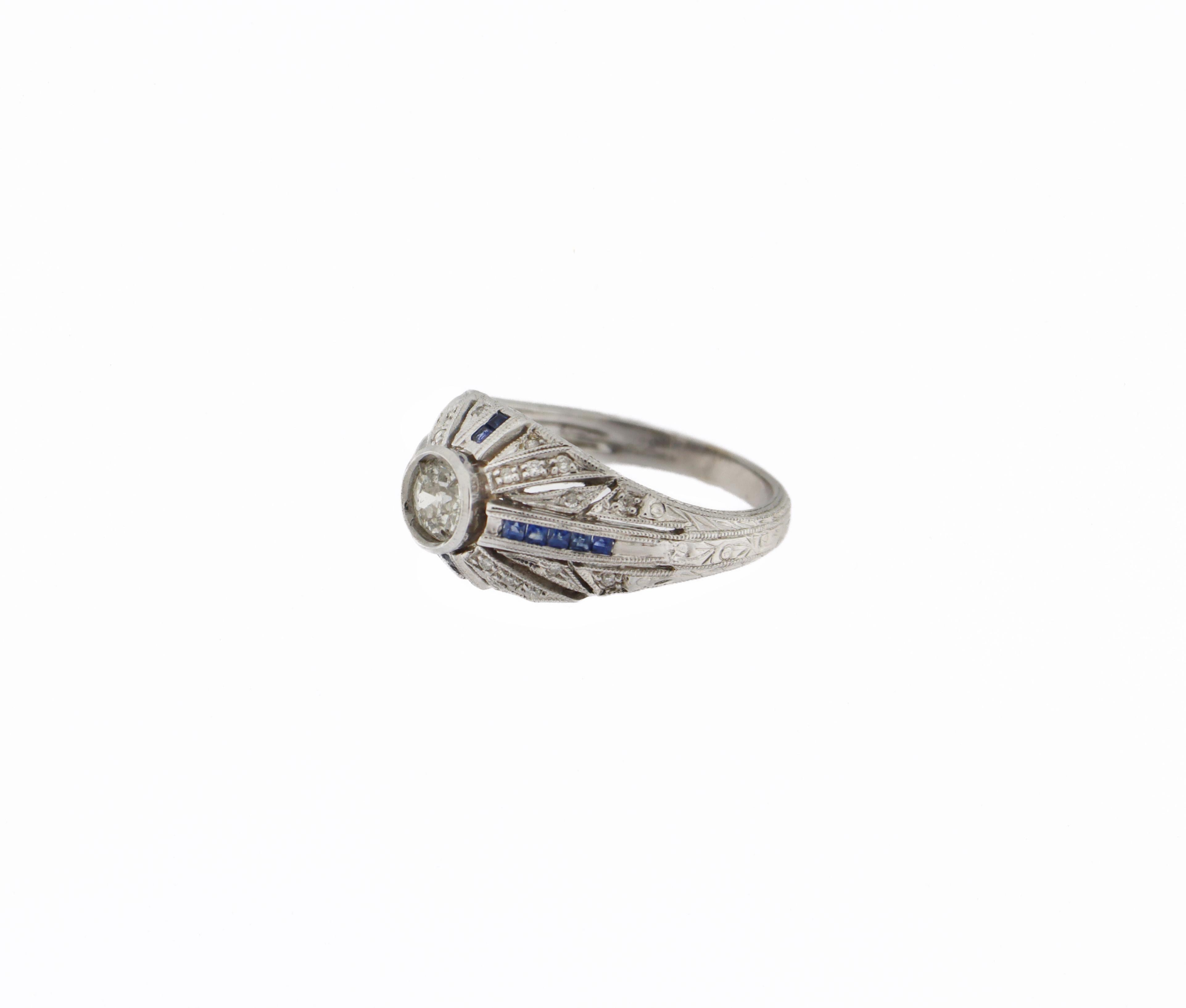 Handcraft 18 Karat White Gold Diamonds Sapphires Cocktail Ring For Sale 11